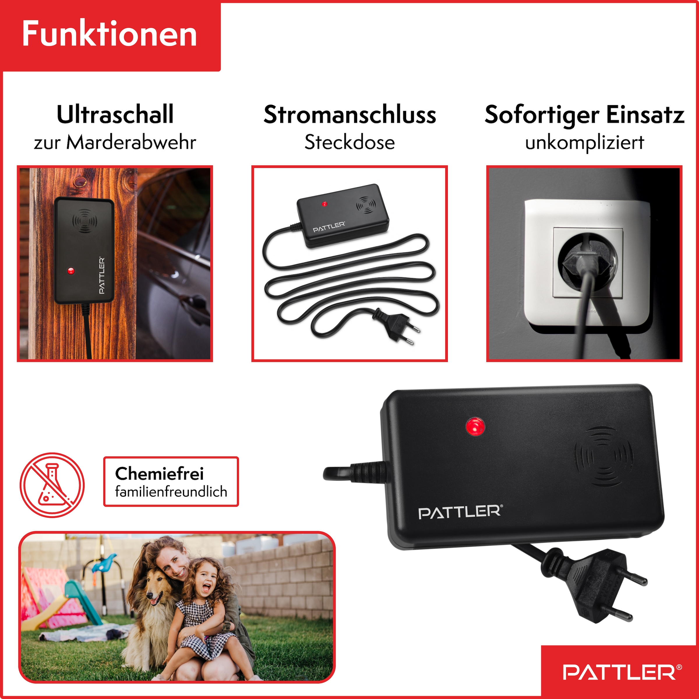 Pattler Ultraschall-Tierabwehr »Marderschreck mit  Hochfrequenztönen« 2 Geräte für ca. 120 m²