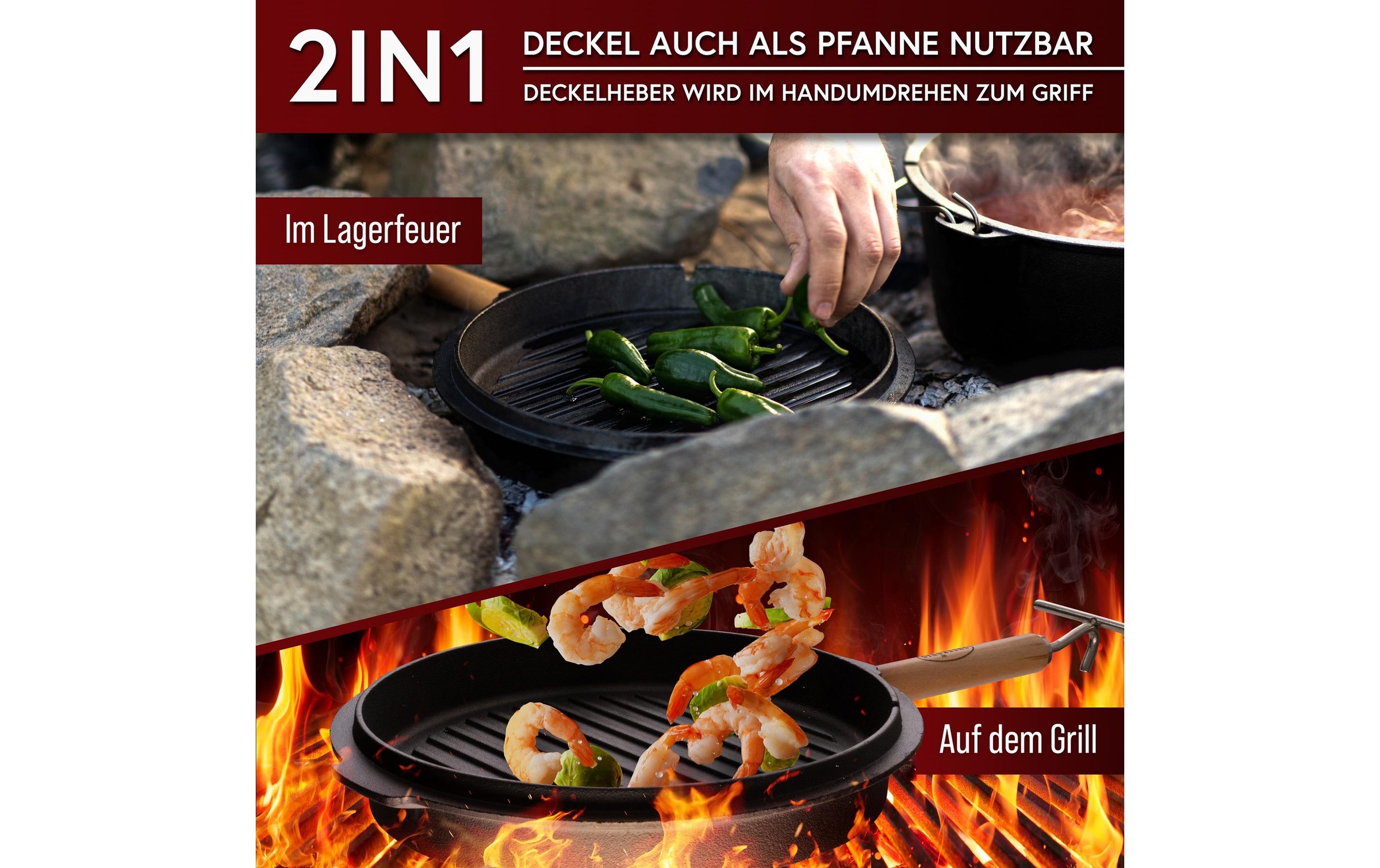   Grilltopf »Gusskoenig Dutch Oven Set 4,5 l mit Deckelheber, Bürste« Gusseisen Set mit 2in1 Deckelheber und Reinigungsbürste