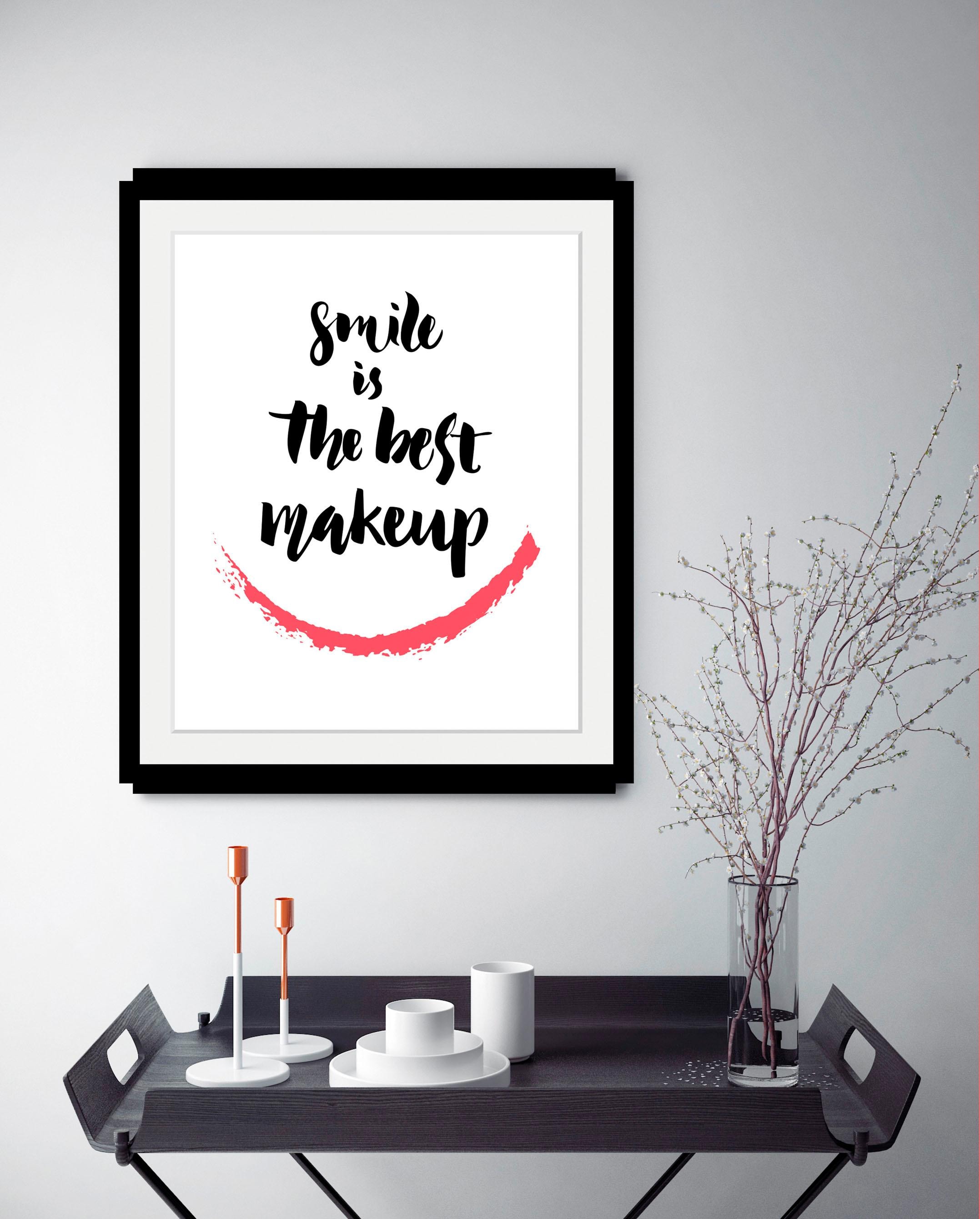 queence Image »Smile« HD Premium Poster-Druck inkl. Holzrahmen