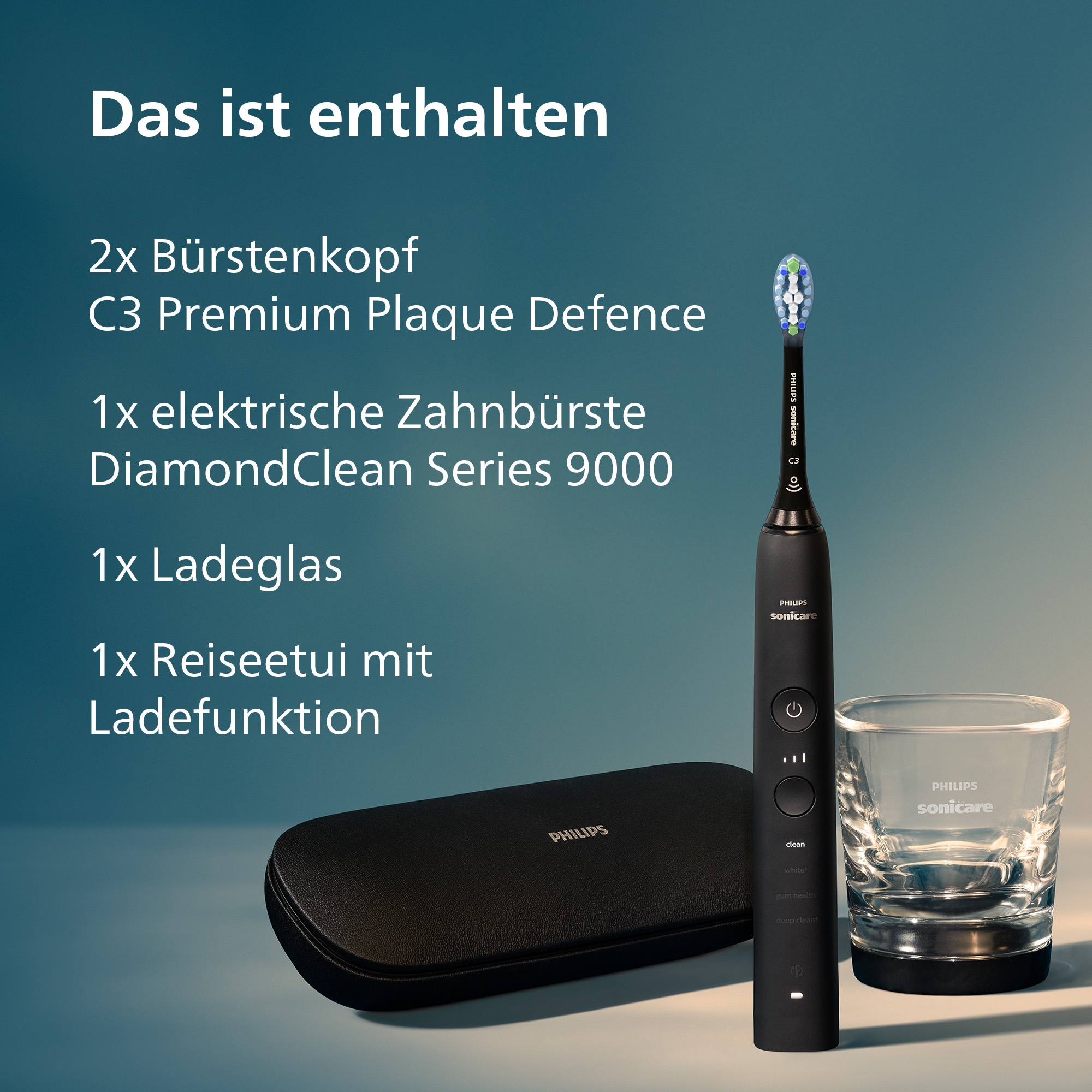 Philips Sonicare Brosse à dents électrique »DiamondClean 9000 HX9913/18« 2 cuis Aufsteckbürsten mit integriertem Drücksensor, 4 Putzprogramme und 3 Intensitätsstufen