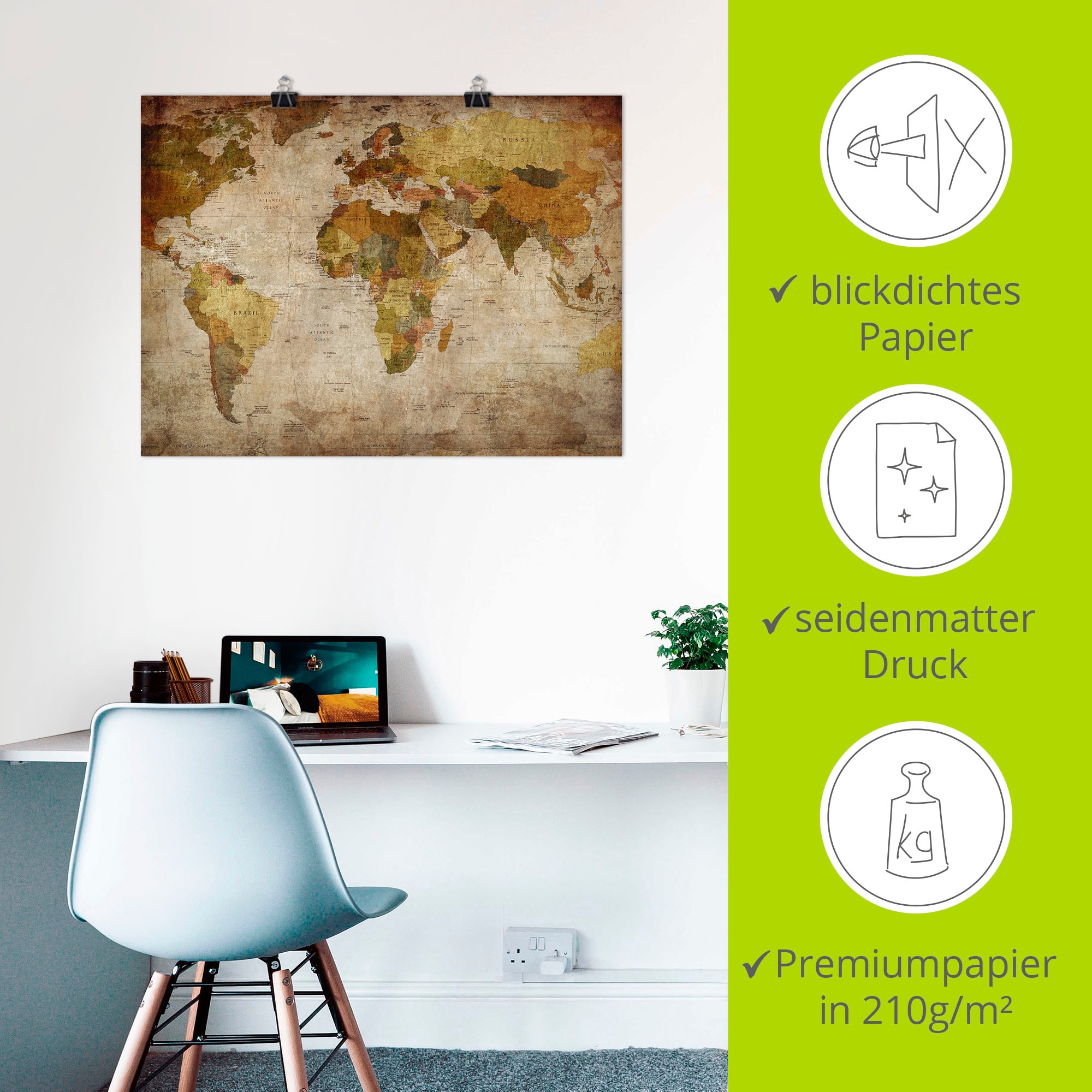 Artland Wandbild »Weltkarte« Landkarten 1 Stk. tlg. als Alubild, Outdoorbild, Leinwandbild, Poster, Wandaufkleber