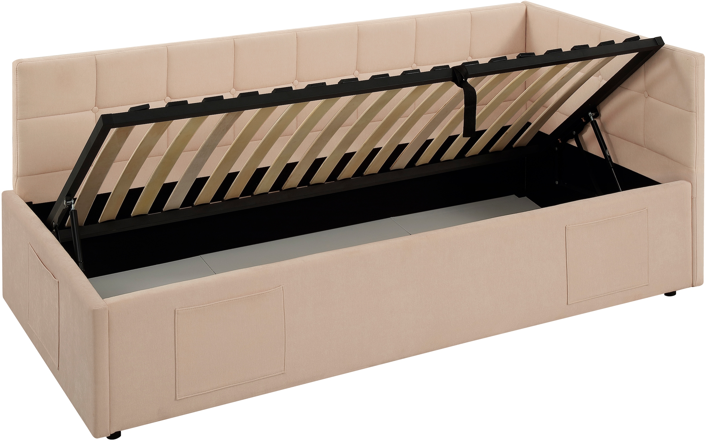 GOODproduct Lit de jour »MALIKA, Schlafsofa mit Stauraum und Lattenrost« Kopfteil links/rechts montierbar, mit 3 Fächern