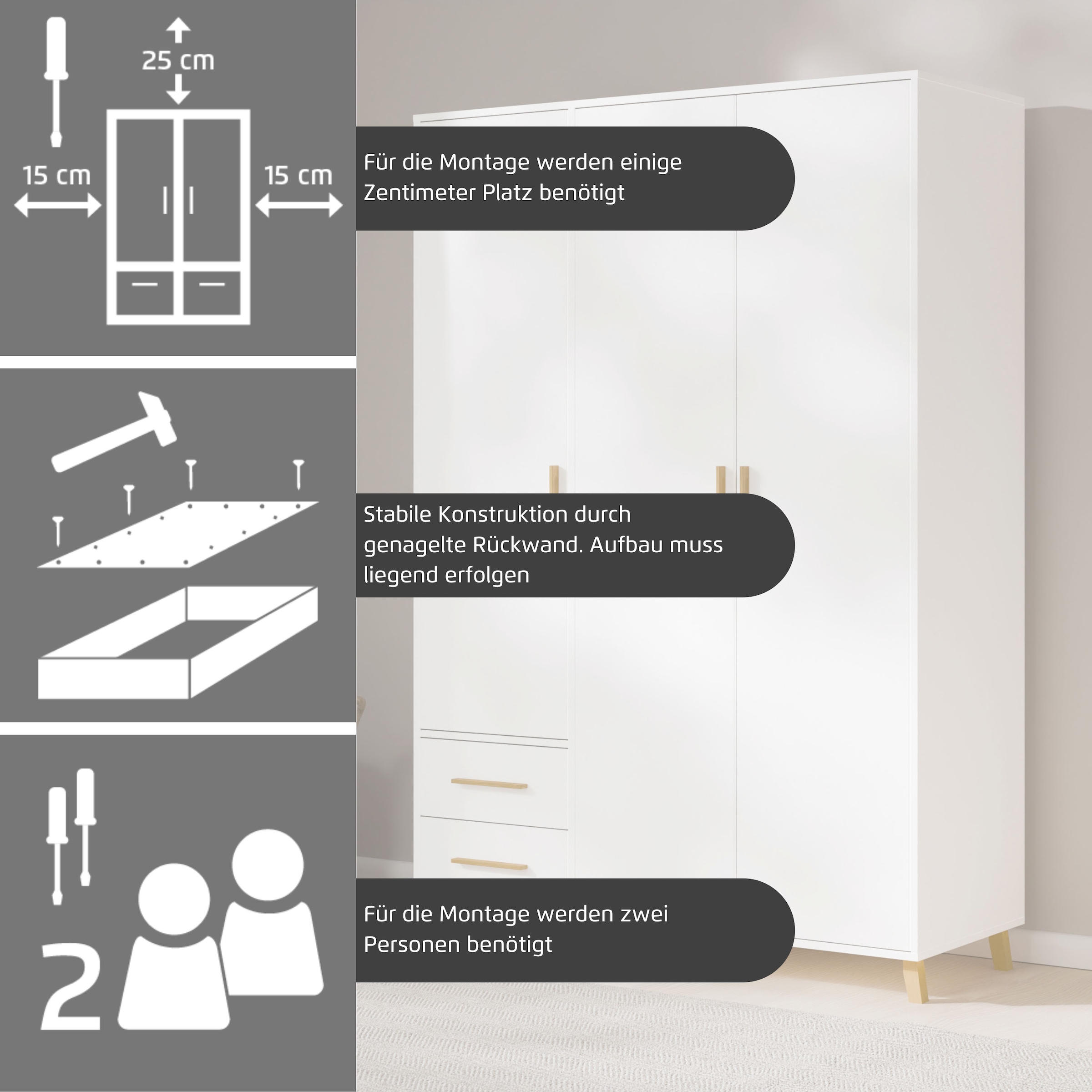 rauch 1100000002199 »Kleiderschrank Schrank Garderobe SHINJO Breiten 93/140/187 cm« in 3 verschiedenen Ausstattungen BASIC/CLASSIC/PREMIUM,  Griffe und Füsse aus Massivholz mit 2 Schubladen MADE IN GERMANY
