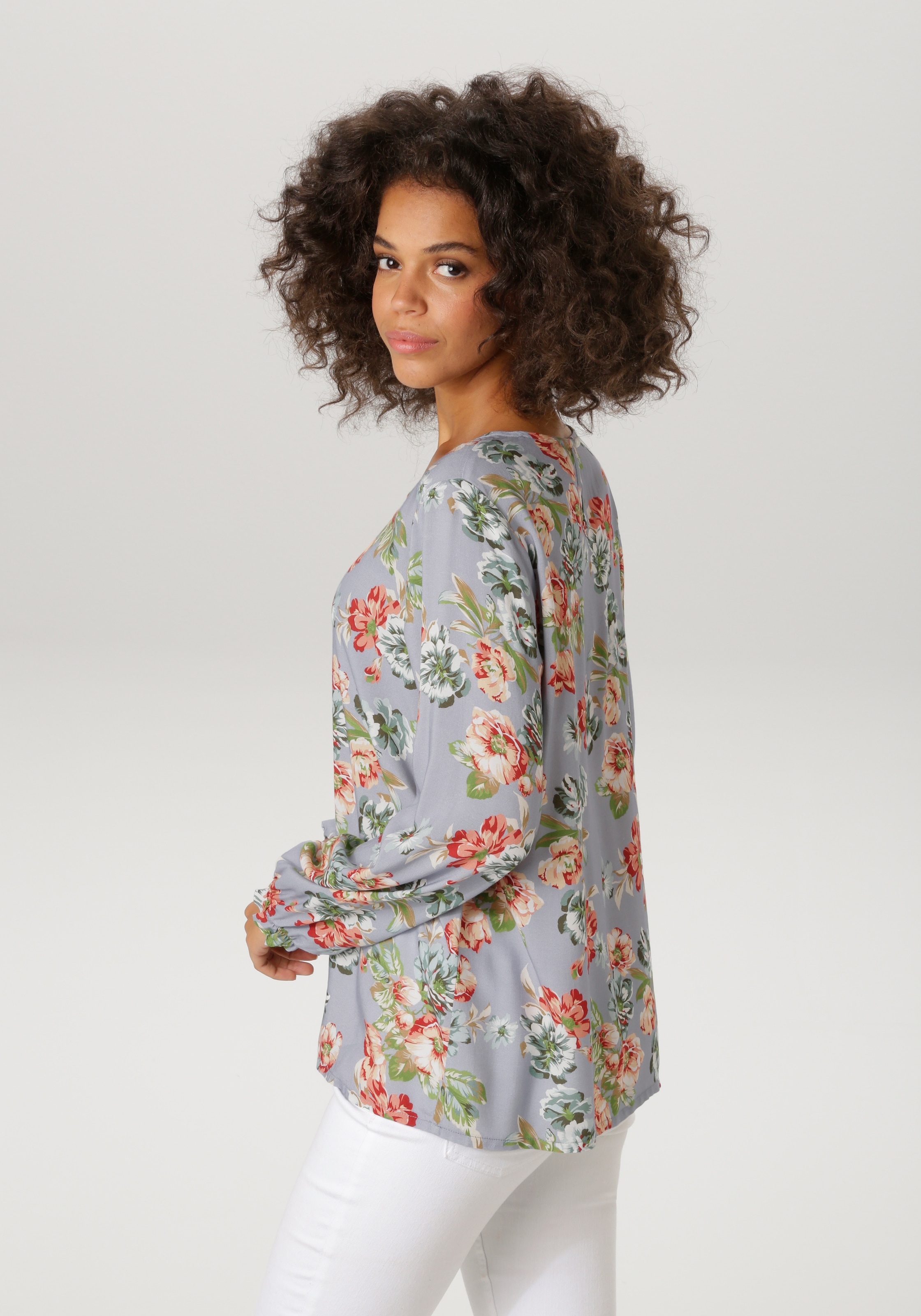 Aniston CASUAL Blouse à enfiler mit farbenfrohen Blumendruck - jedes Teil ein Unikat - NEUE KOLLEKTION