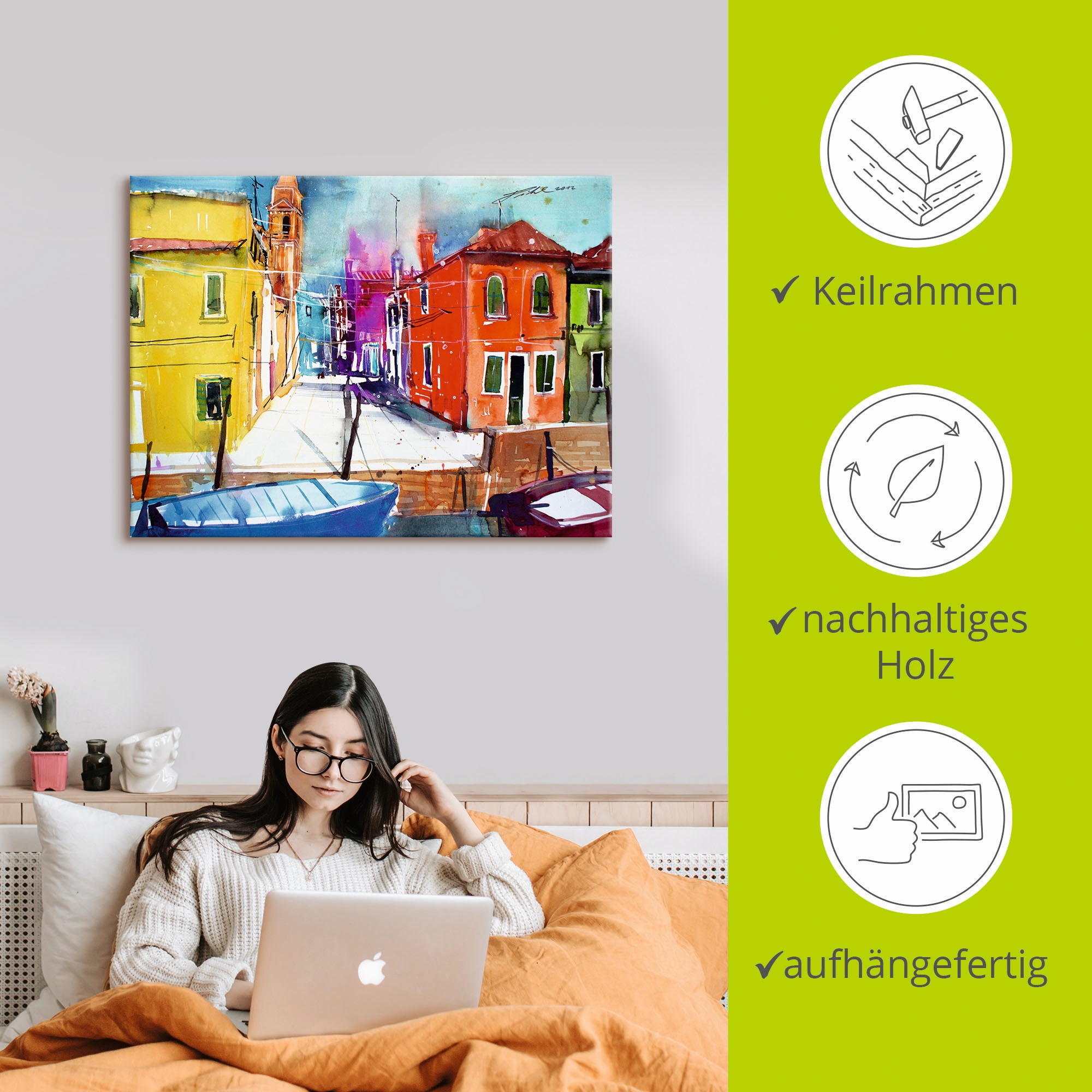 Artland Tableau sur toile »Venedig, Burano, Fondamenta del Pizzo« 1 cuis tlg. auf Keilrahmen gespannt