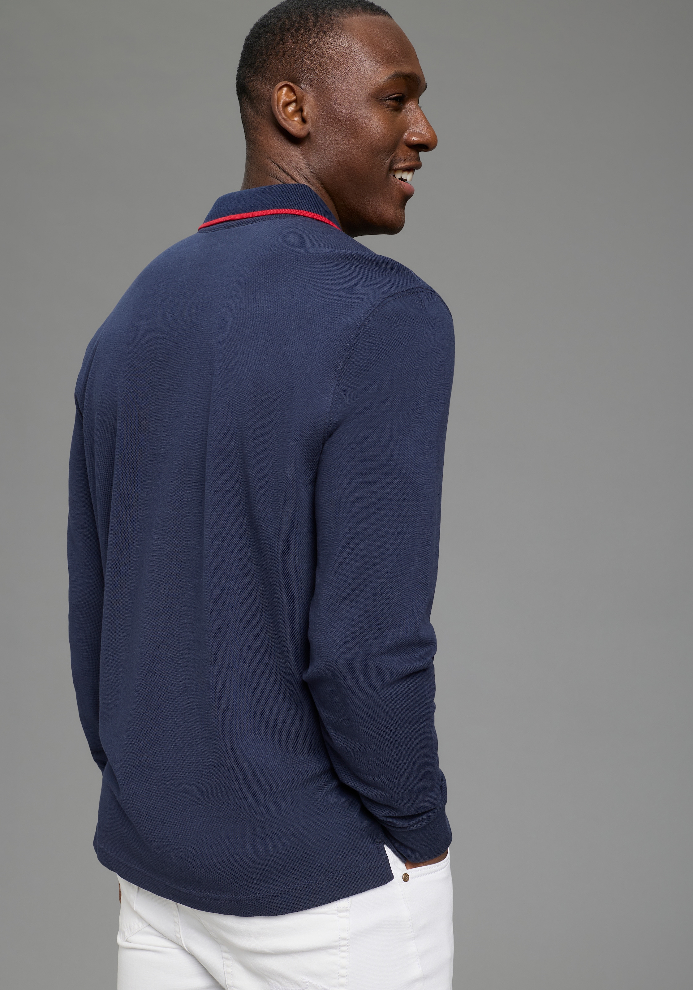 DELMAO Polo à manches longues »Neue Kollektion!« schmale Passform, Langarm, unifarben, mit Polokragen