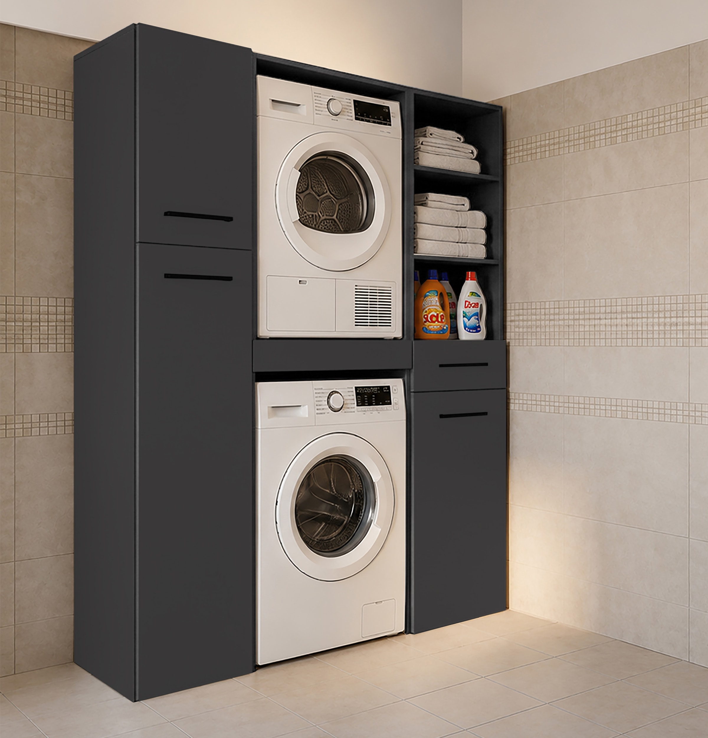KOCHSTATION Armoire à linge »KS-Linda« largeur 40 cm, avec panier à linge intégré, parois de 25 mm d'épaisseur