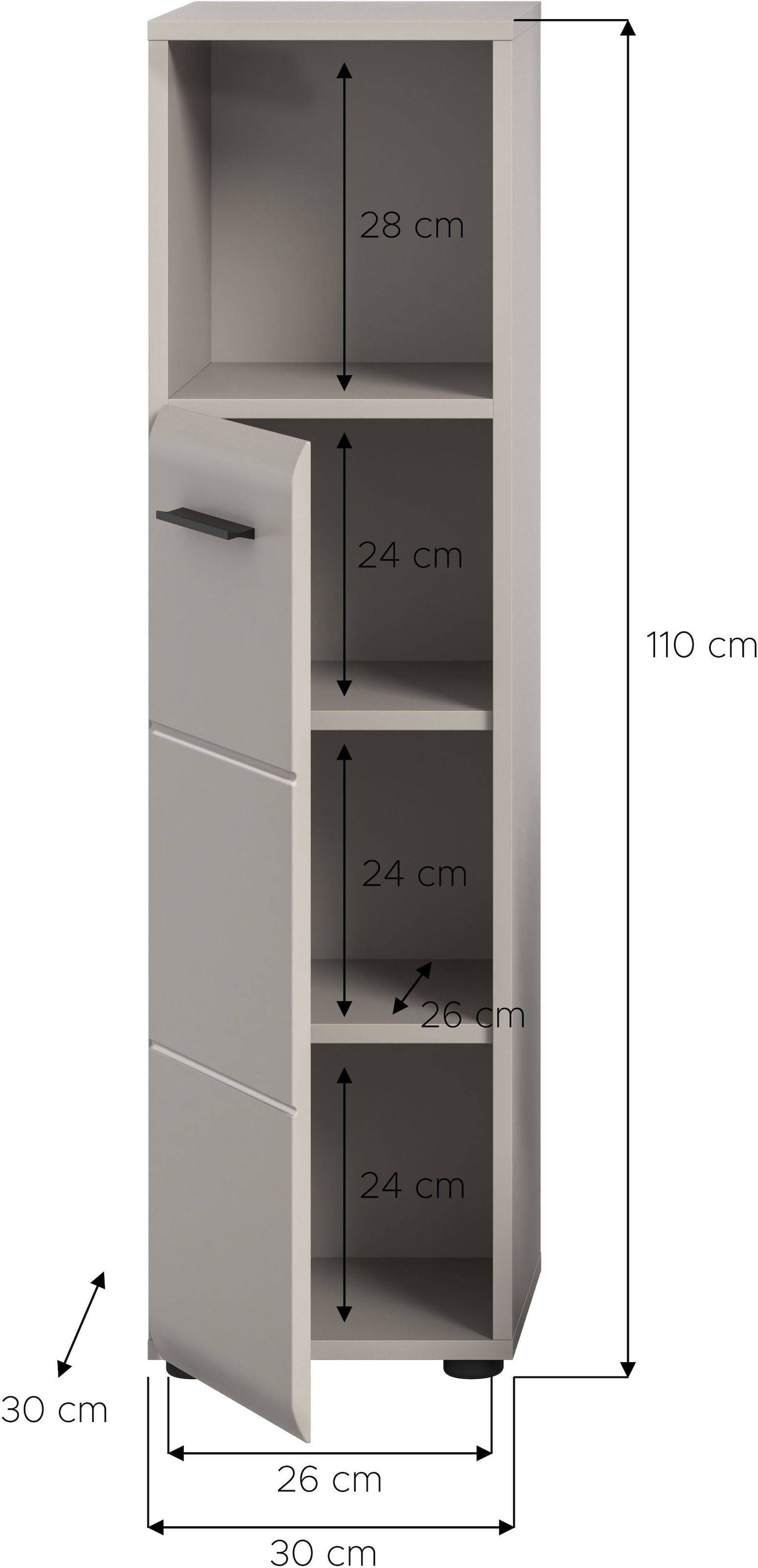 welltime Armoire intermédiaire »FLORENZ,  Höhe 110 cm, 1 Tür, 2 Fachböden, 1 offenes Fach« TOPSELLER!, 1 cuis tlg. Türanschlag wechselbar, hochwertige MDF Front, Badschrank, Bad