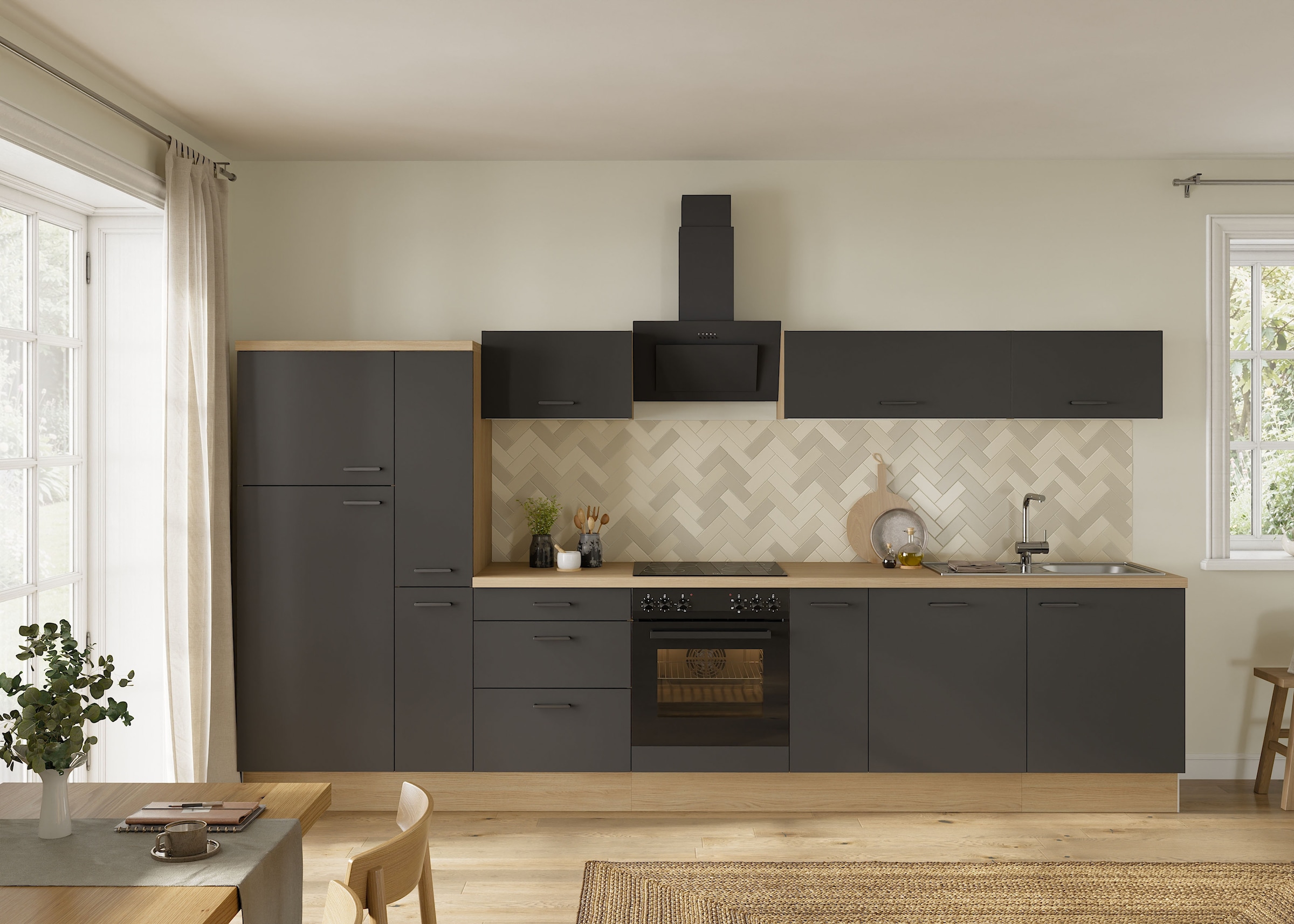 KOCHSTATION Kitchenette »KS-Sion« Breite 360 cm, neue Technik: OPTIsnap, wahlweise mit E-Geräten