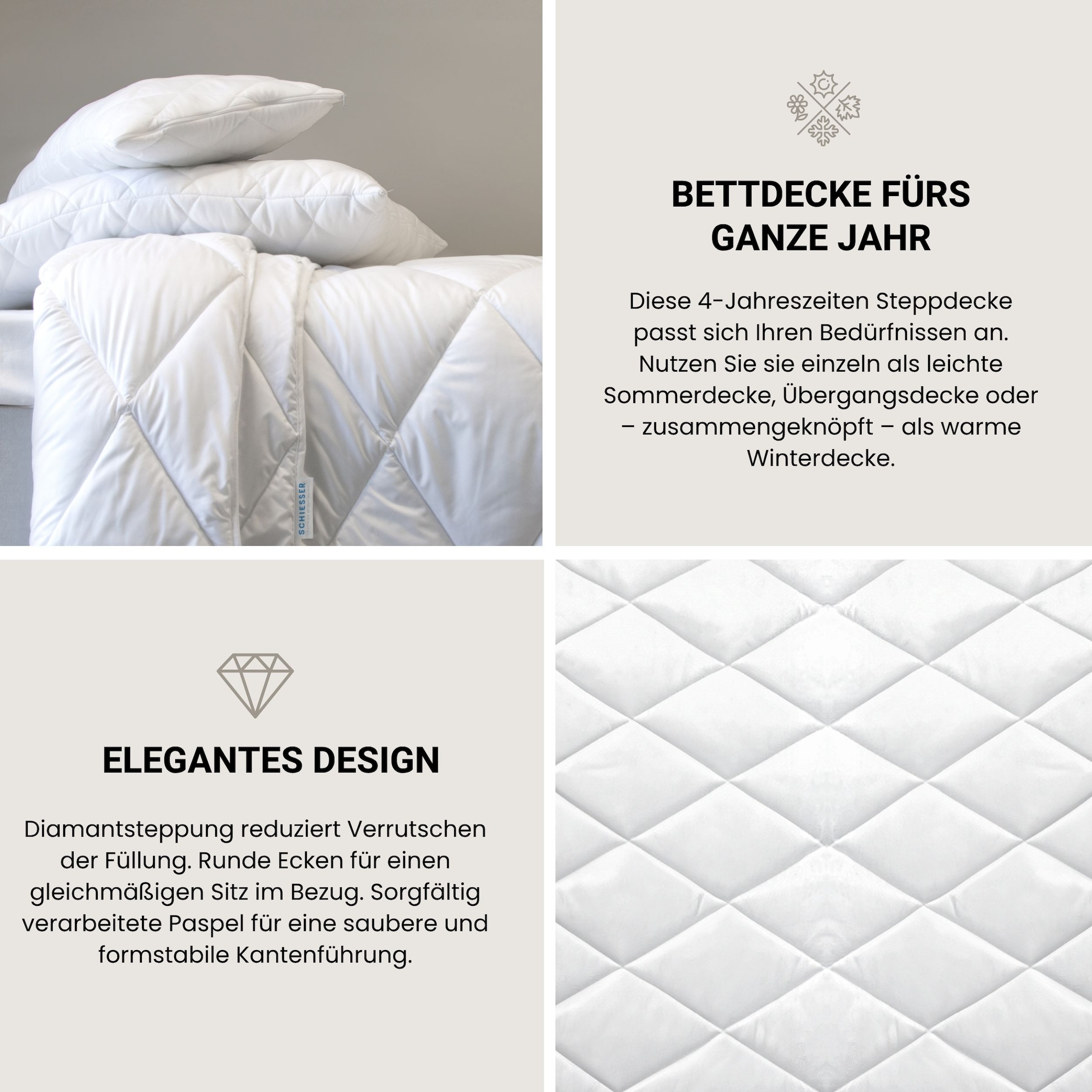 Schiesser Lit 4 saisons »Lykke - 2 zusammenknöpfbare Steppdecken für Sommer und Winter« 4 saisons 1 cuis tlg. Certifié STANDARD 100 par OEKO-TEX®