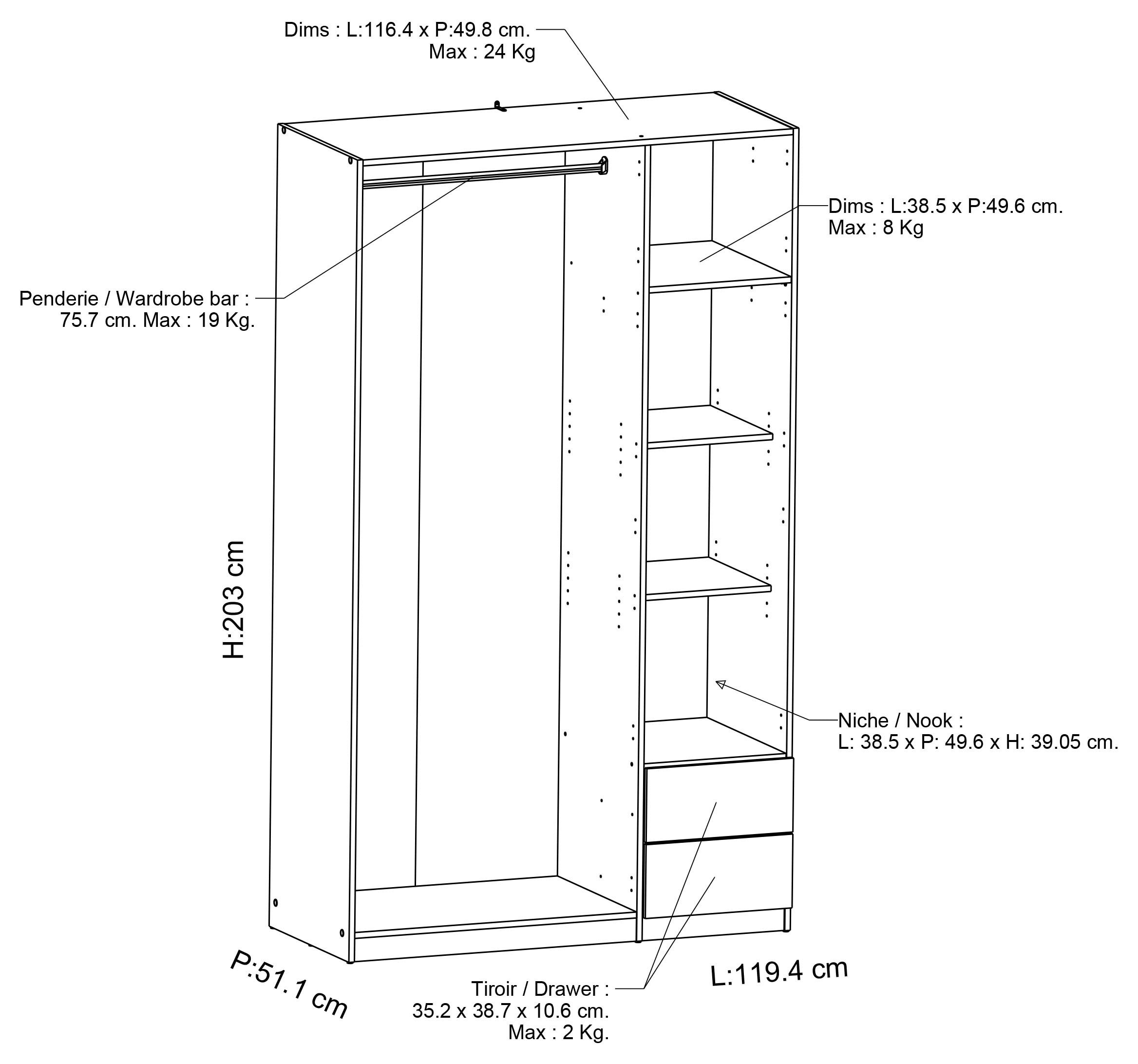 Demeyere GROUP Armoire à portes battantes »Ghost« Breite ca. 120cm, Höhe ca. 200cm