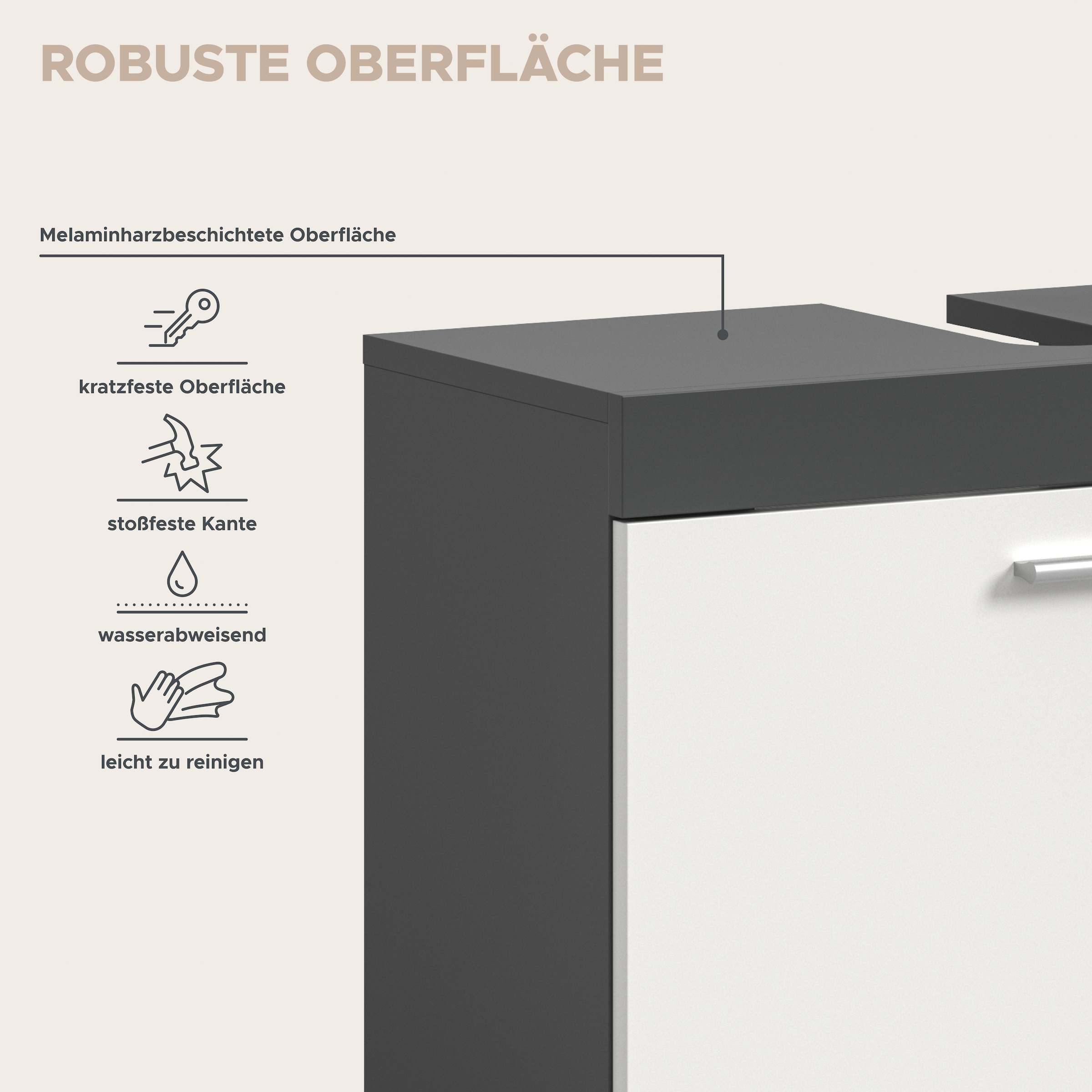 welltime Armoire sous lavabo »HANO,  Badezimmer, WBU, Waschtisch,  Kommode, Unterschrank« in 2 verschiedenen Farben und 2 verschiedenen Ausstattungen erhältlich,  1 Tür, 2 höhenverstellbare E-Böden, 4 Fächer, mit Siphonausschnitt