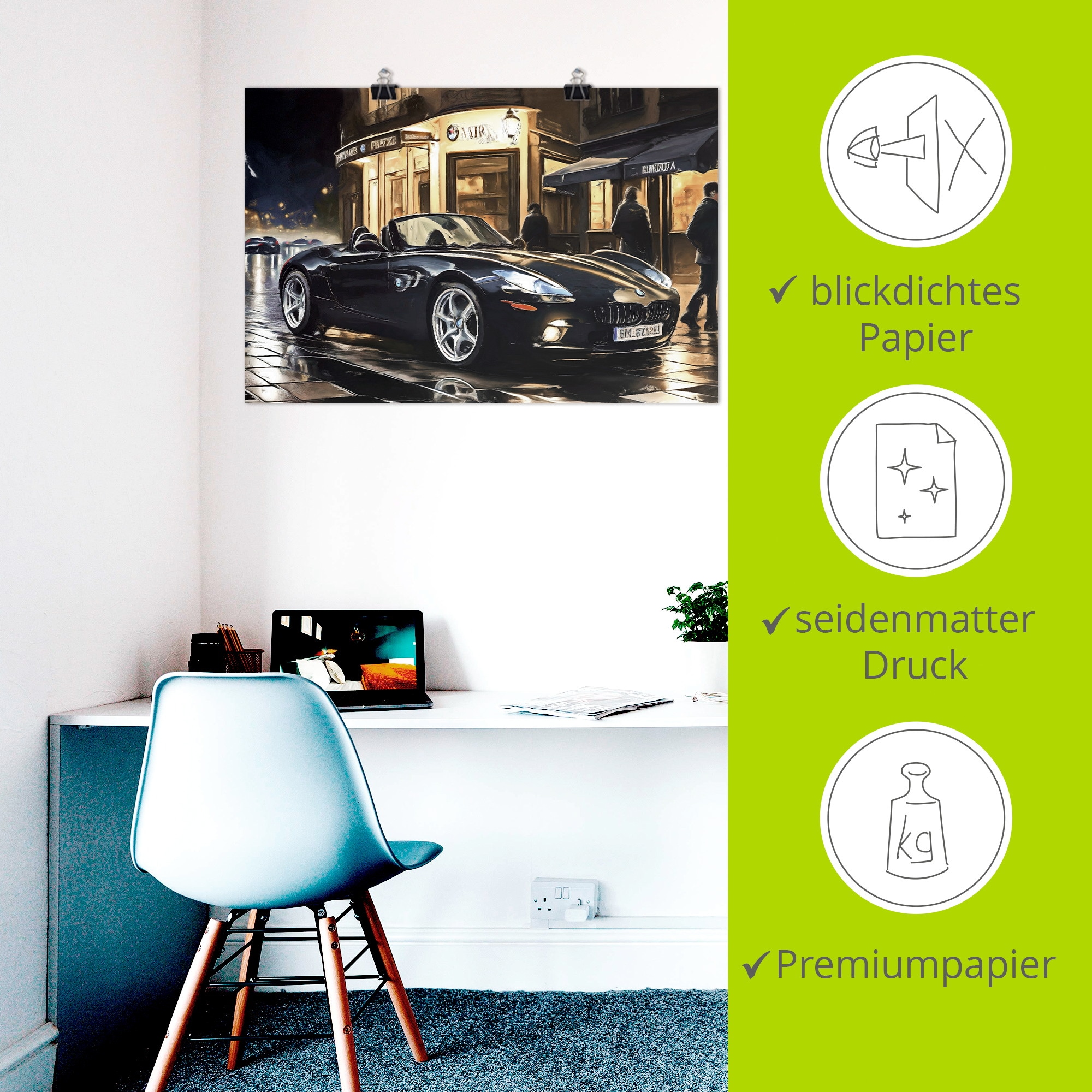 Artland Wandbild »BMW Z8 nachts in Paris« 1 Stk. tlg. als Alubild, Leinwandbild, Poster, Wandaufkleber in verschied. Grössen