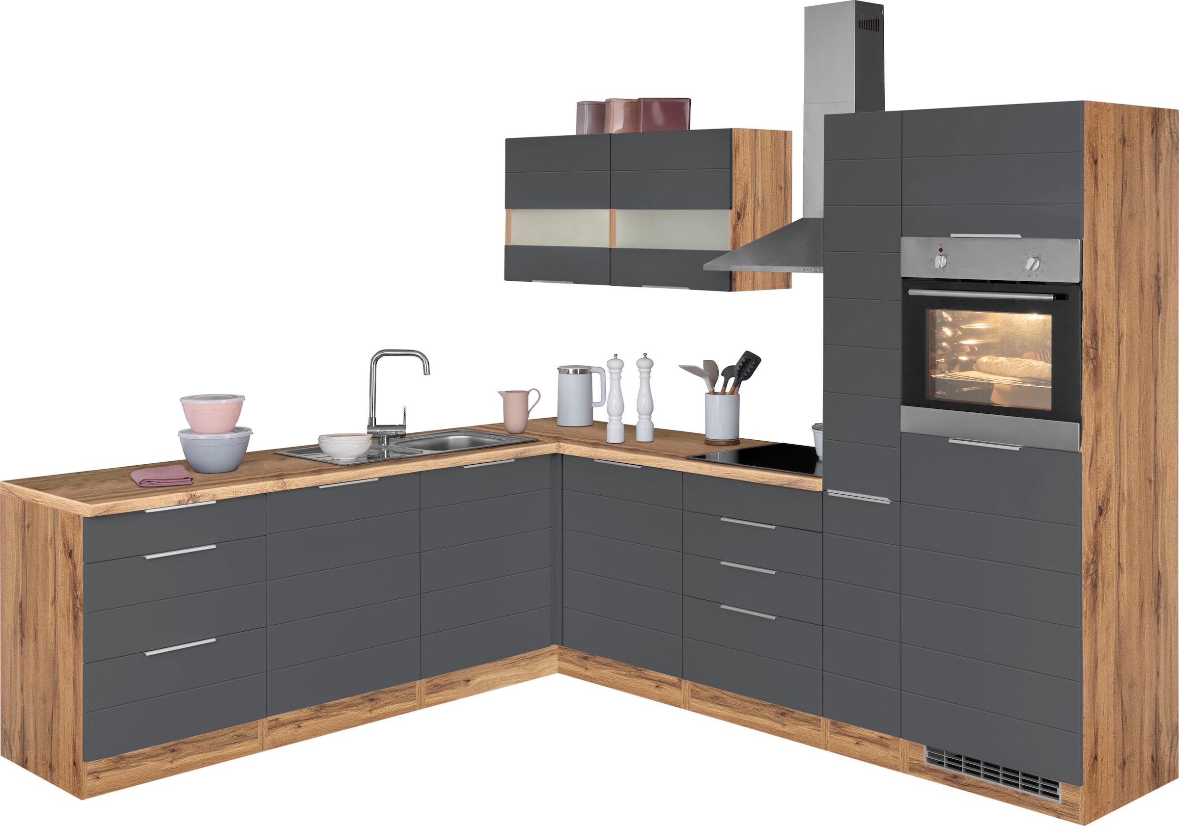 KOCHSTATION Winkelküche »KS-Luhe« Stellbreite 240x270 cm, wahlweise mit oder ohne E-Geräten, MDF-Fronten