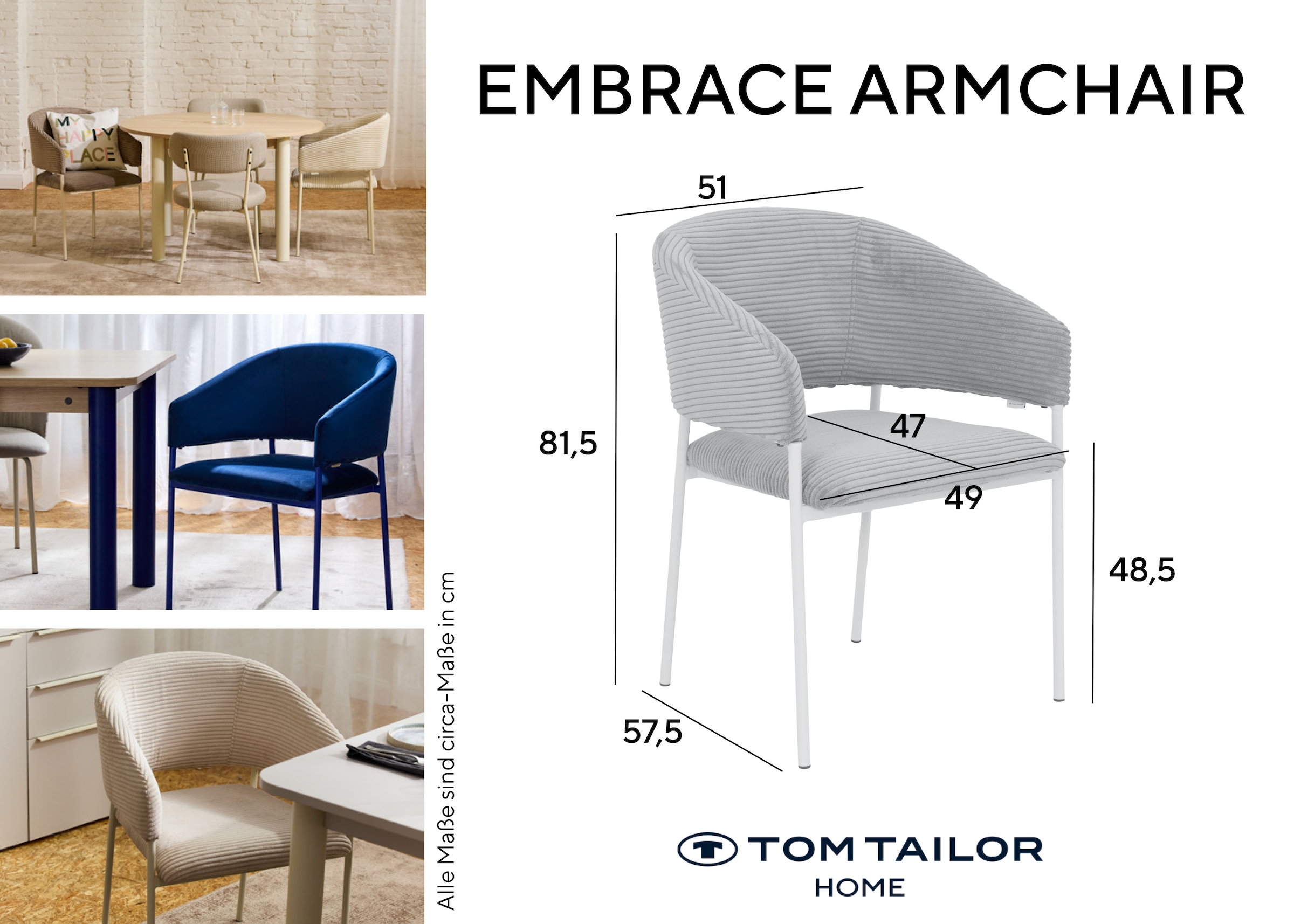 TOM TAILOR HOME Armlehnstuhl »EMBRACE ARMCHAIR« (Set) 2 Stk.Esszimmerstuhl, mit Armlehnen, 4-Fussgestell, Rückenausschnitt