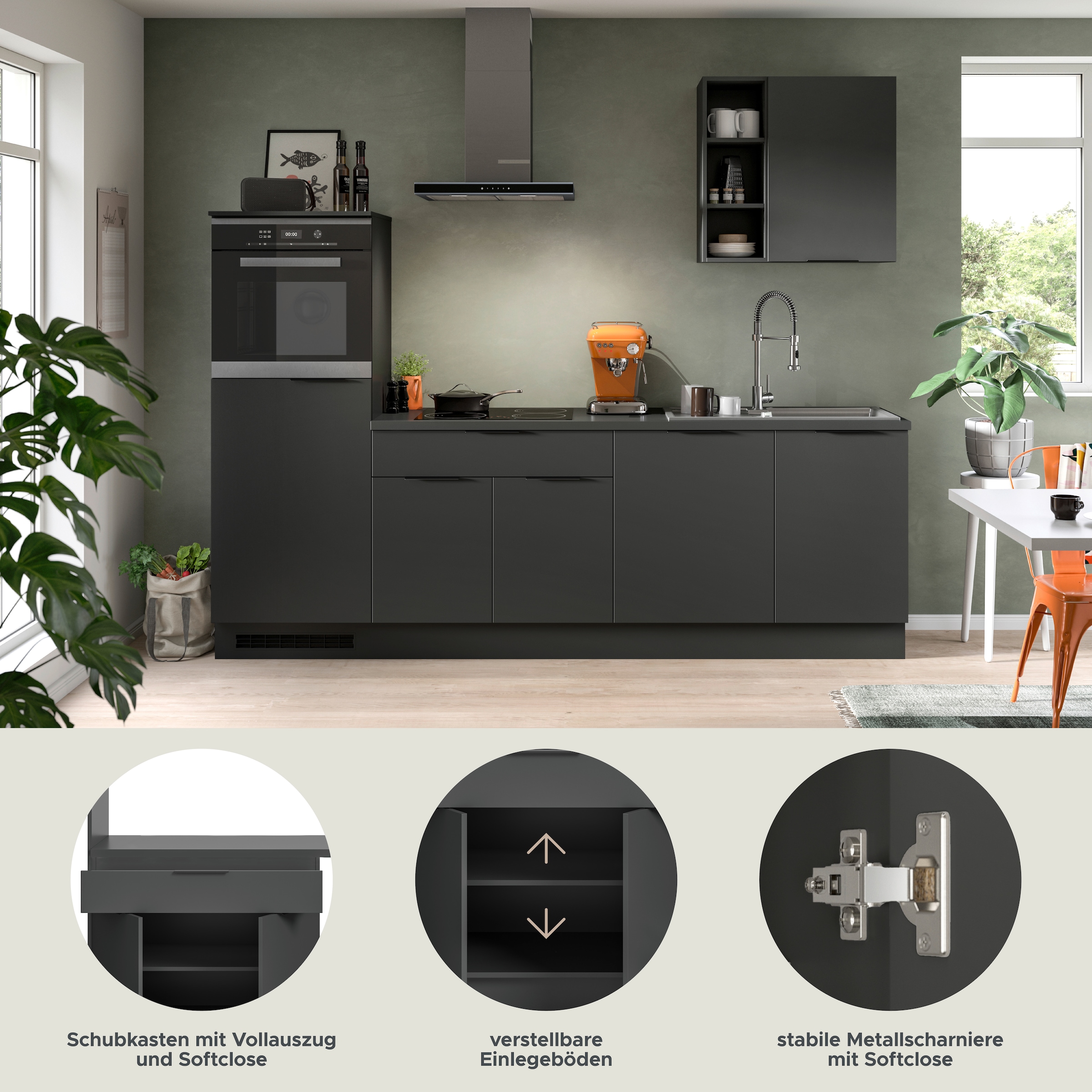 KOCHSTATION Kitchenette »KS-Lulea« Largeur 260 cm, sans appareils électriques, avec plan de travail épais de 3 cm