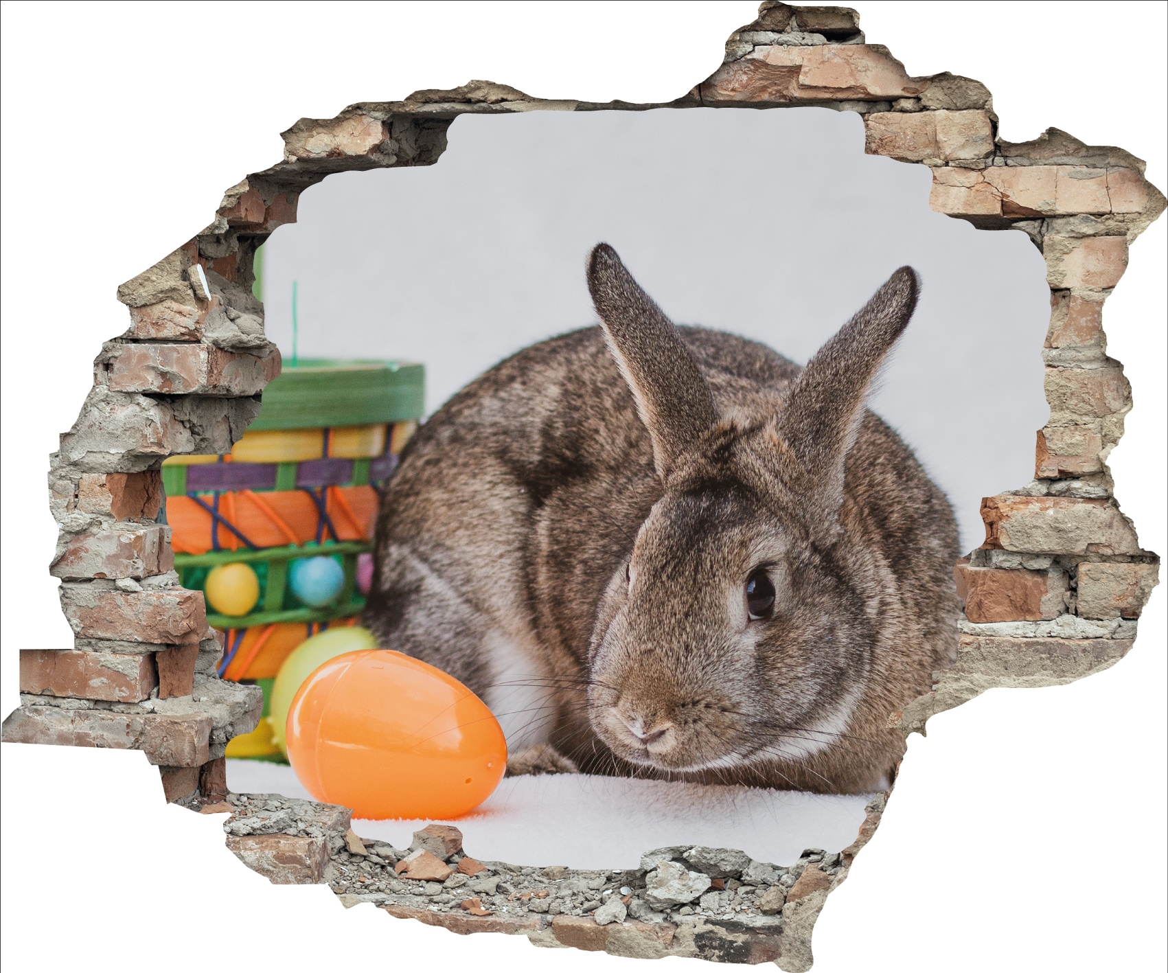 queence tatouage mural 3D »Osterhase mit Osterkorb« sticker mural autocollant Pâques percée mur 60x50cm