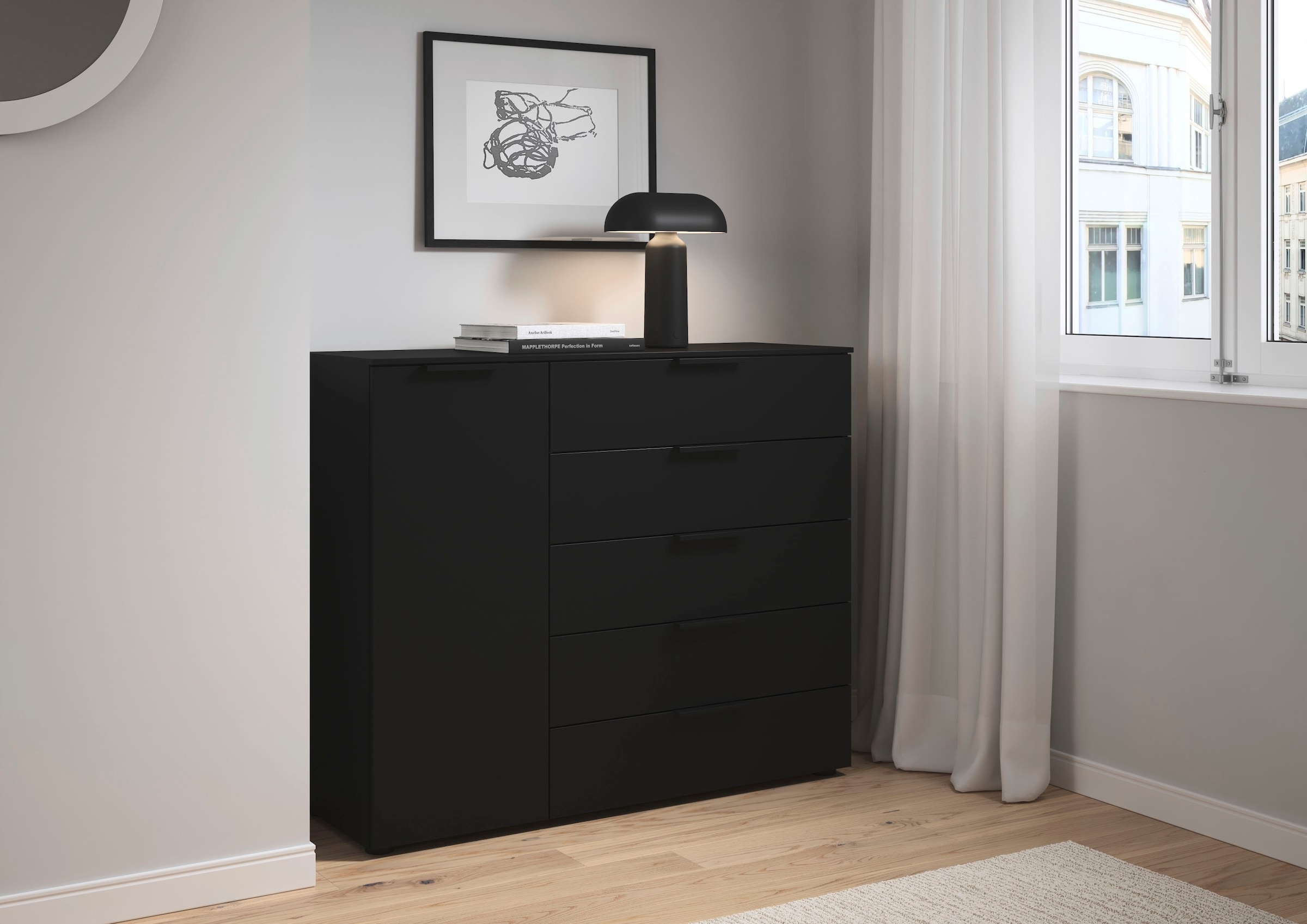 LeGer Home by Lena Gercke Commode »Kommode Sideboard Schubladen Türenkommode SERINA eleganter Eyecatcher« ,  avec 5 tiroirs et 1 porte ainsi que poignées en métal MADE IN GERMANY