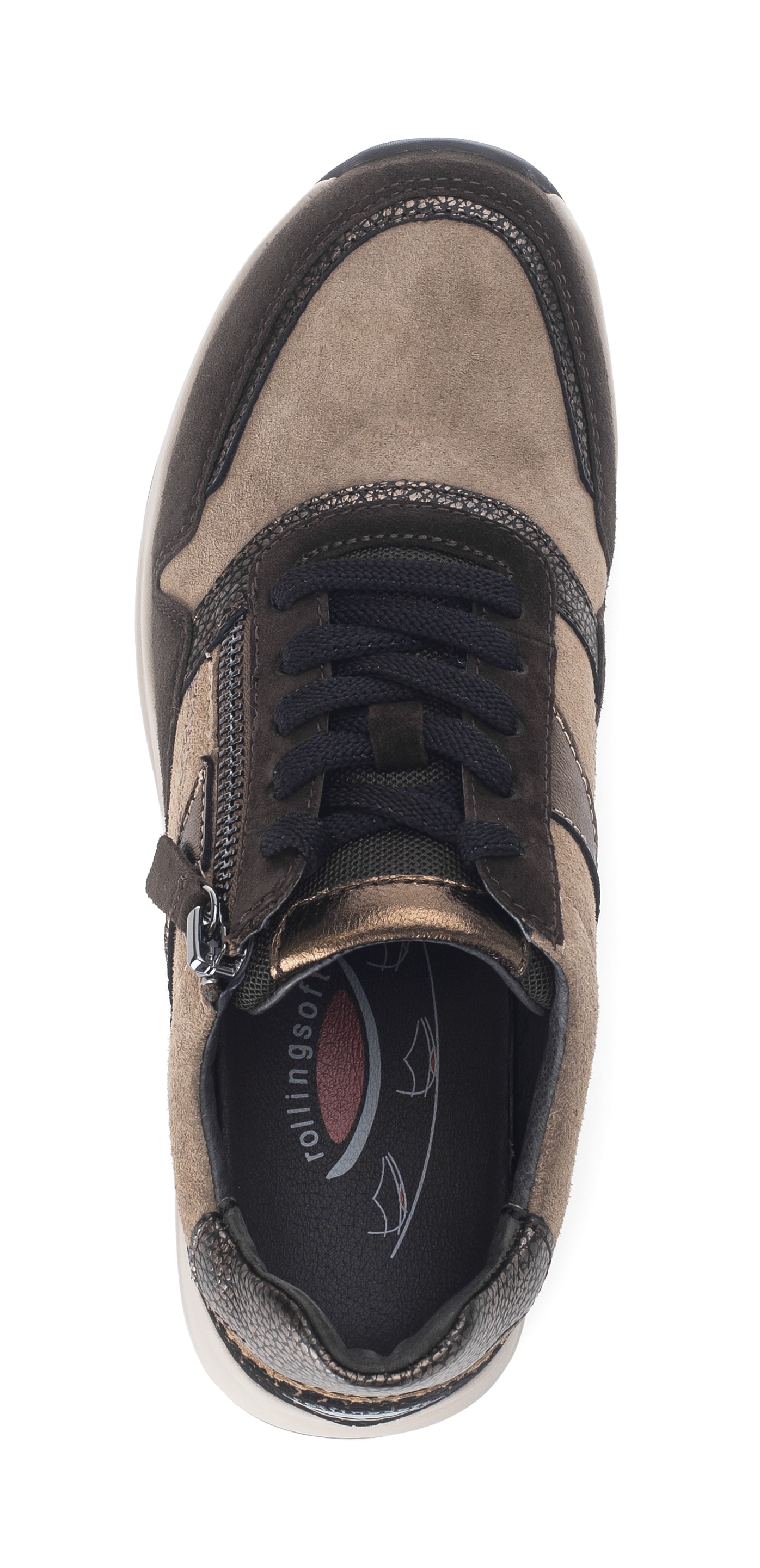 rollingsoft Baskets compensées  chaussure à lacets, chaussure basse, chaussure de loisirs avec fermeture éclair latérale