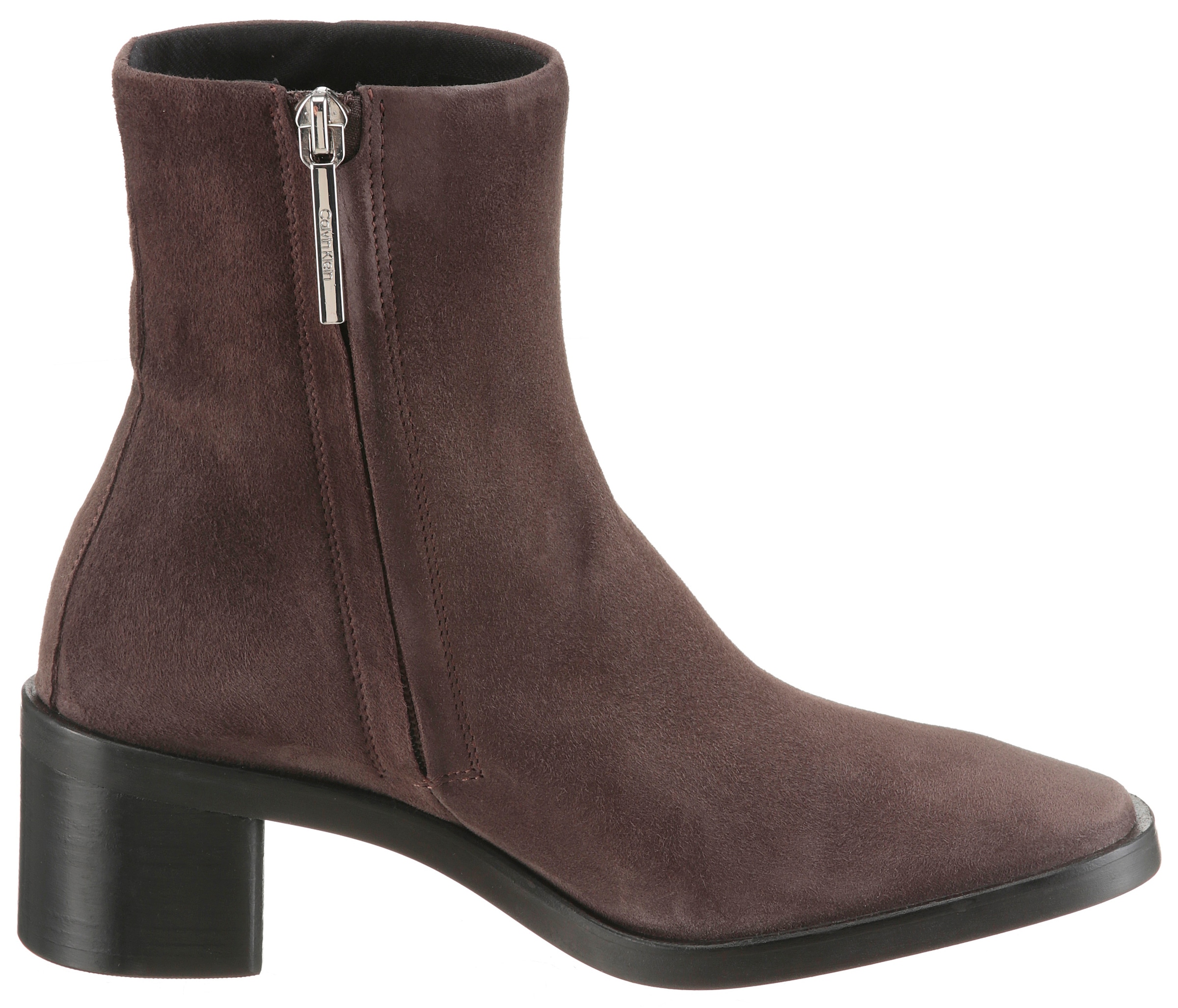 Calvin Klein Bottines »BLOCK HEEL ZIP BOOT SUE«  bottes classiques, talon bloc, avec logo CK latéral sur la tige