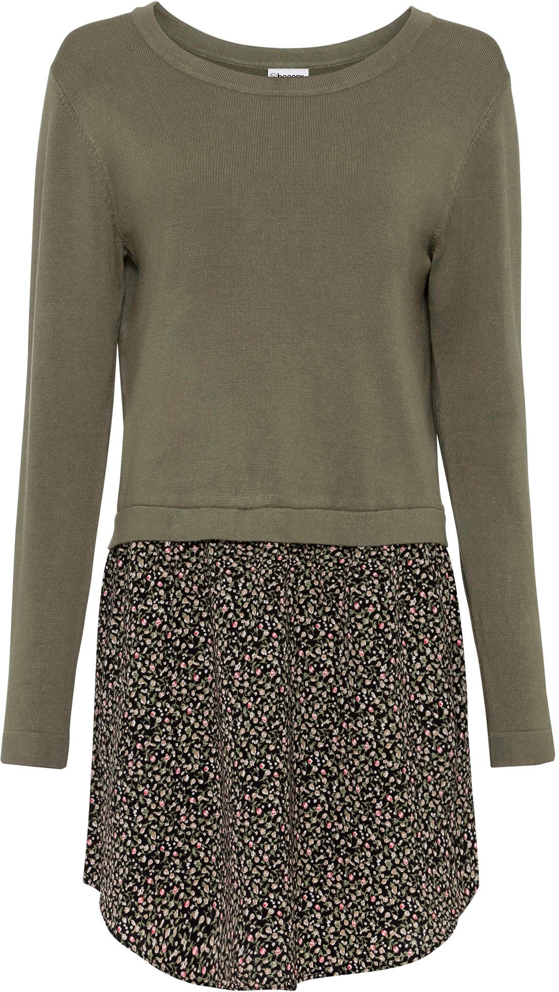 bonprix 2-in-1-Pullover »Feinstrickpullover mit Rockansatz« im Materialmix, mit geblümten Rockansatz, bequem