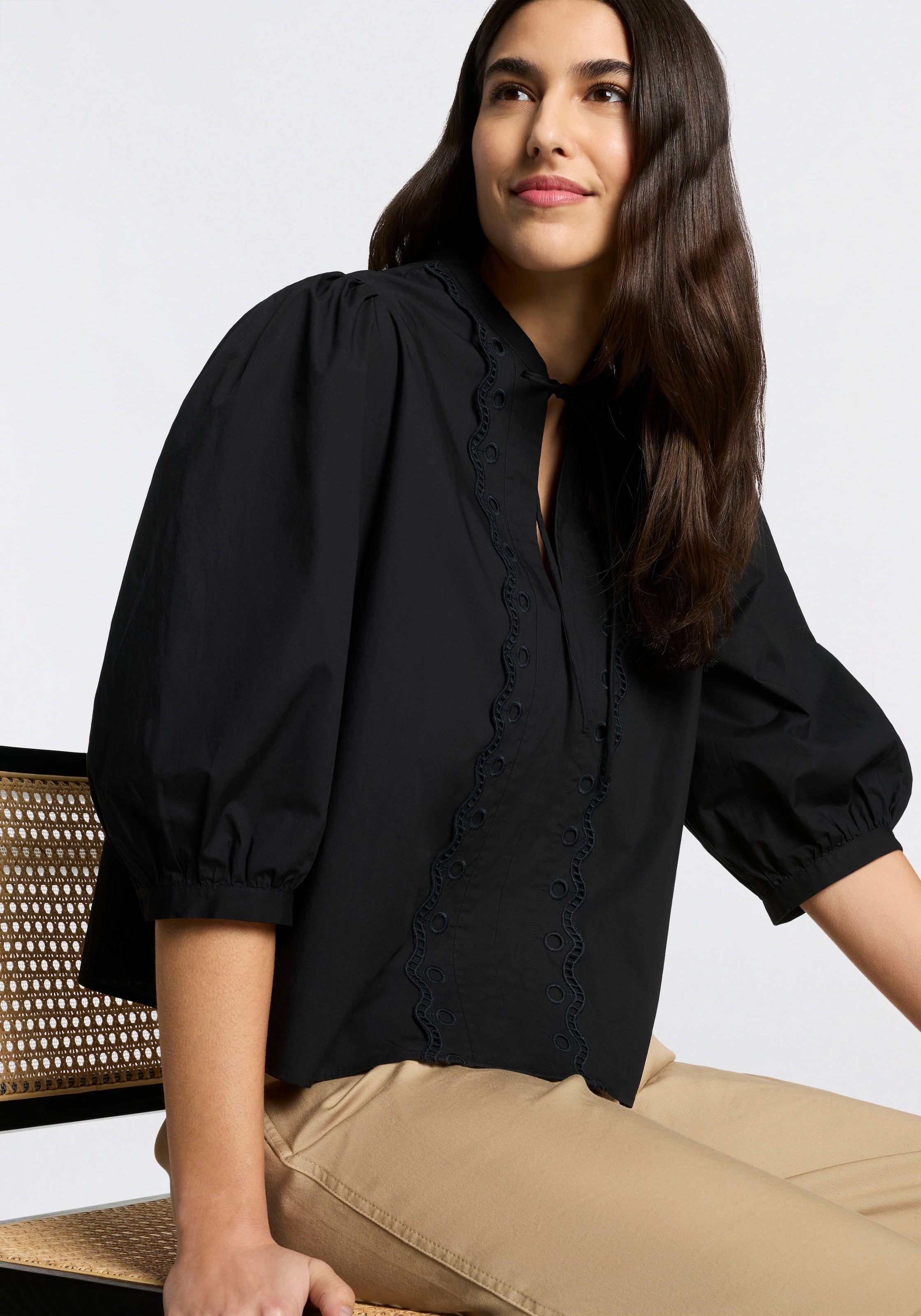 BOSS ORANGE Blouse à enfiler »Balet Premium Damenmode« aus Baumwoll-Popeline, Ballonärmel