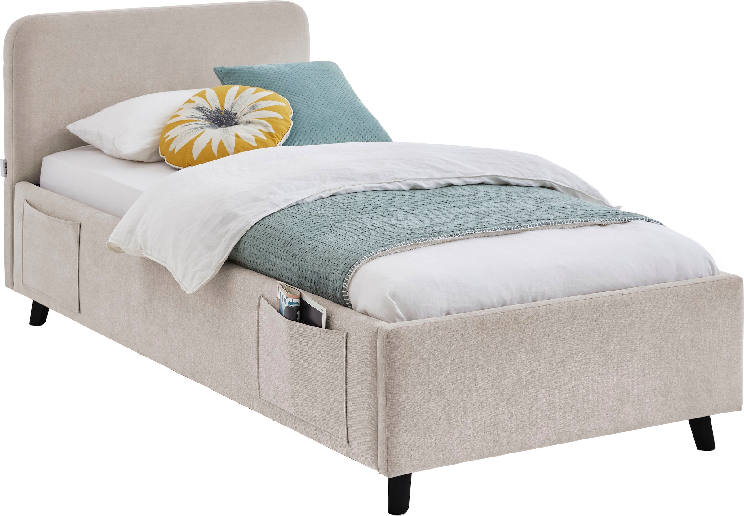 meise.möbel Lit d'enfant »COSY in de Breiten 90, 120 & 140 erhältlich, wahlweise mit Bettkasten« disponible avec pied en bois noir ou chêne, incl. prise USB