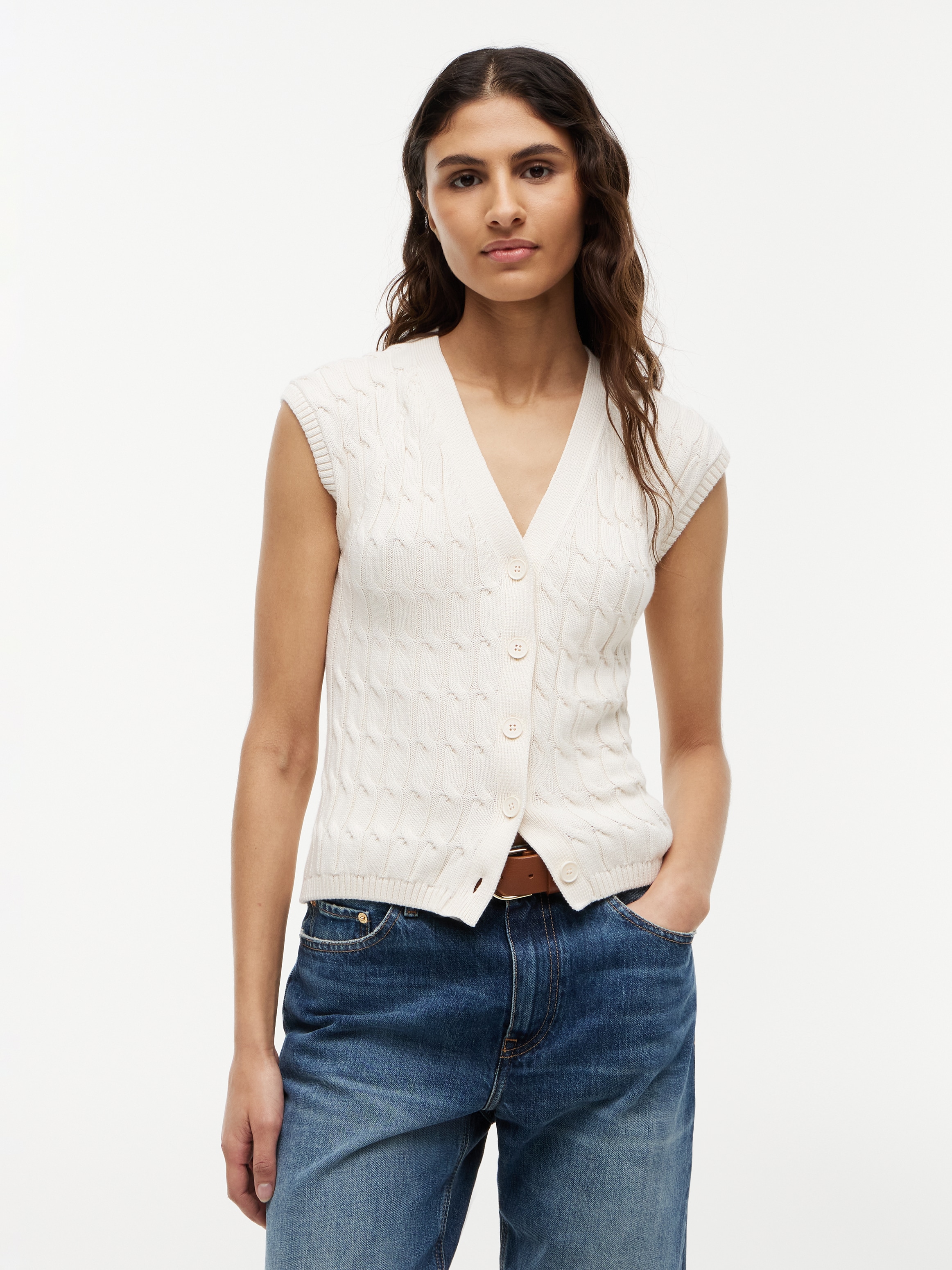 Tommy Hilfiger Gilet tricoté »MID GG CABLE VEST CARDI« Baumwolle, mit Zopfstrickmuster