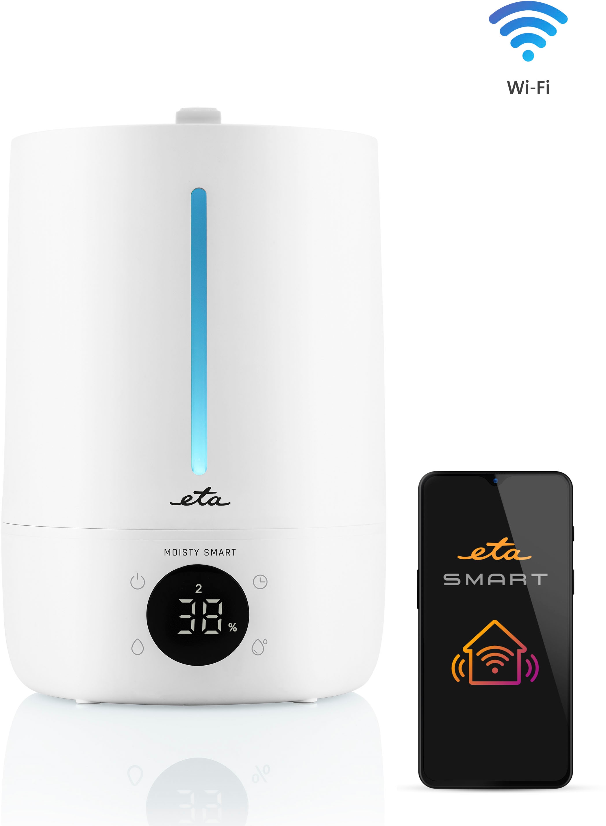eta Humidificateur d'air »Moisty Smart« 5 l Wassertank Ultraschall-Sprühtechnologie, 12 Std. Betrieb, Smart App, LED-Display