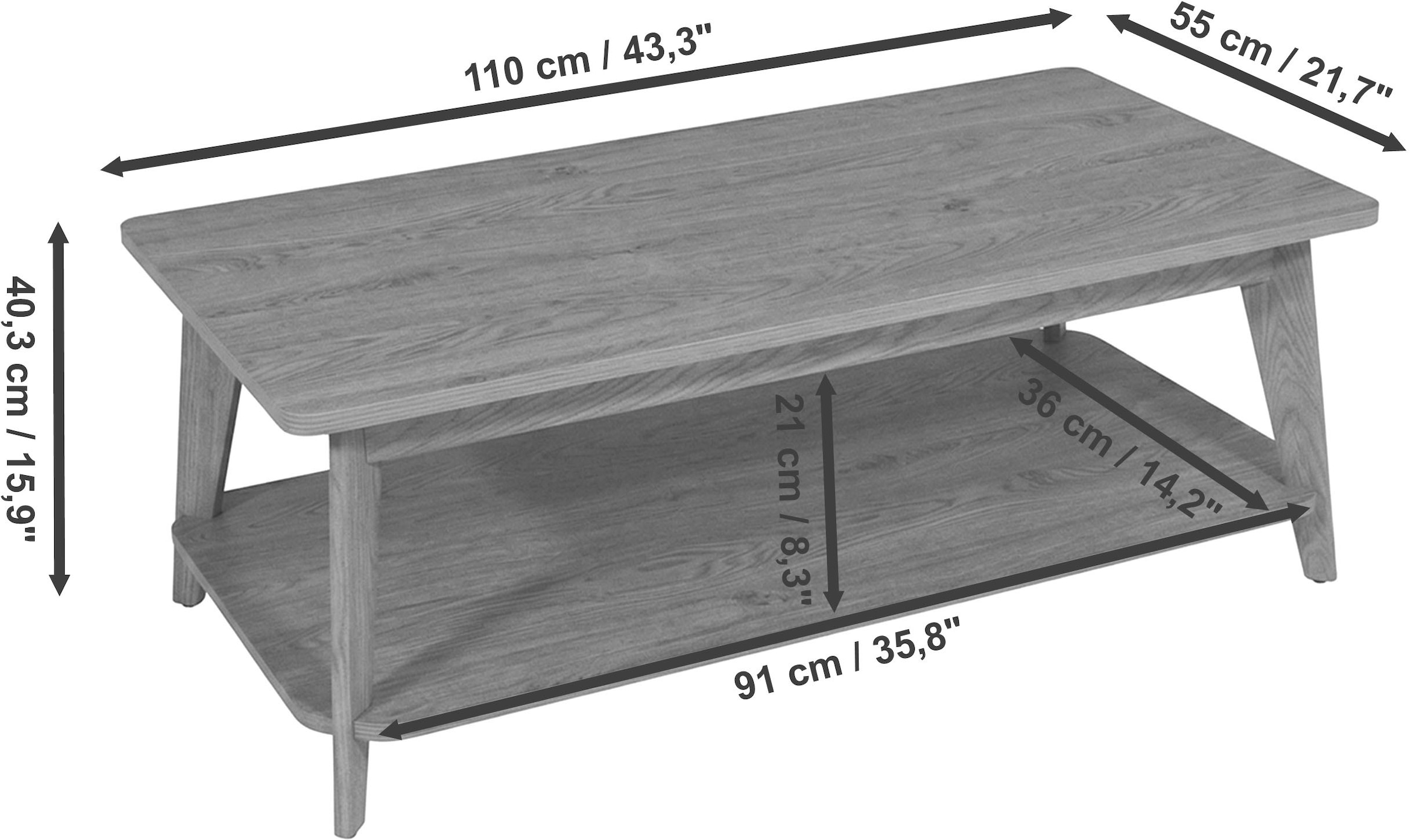 Jahnke Table basse »SIXTY COFFEE« Table basse, 2 niveaux, scandinave, aspect chêne et marbre, largeur : 110 cm