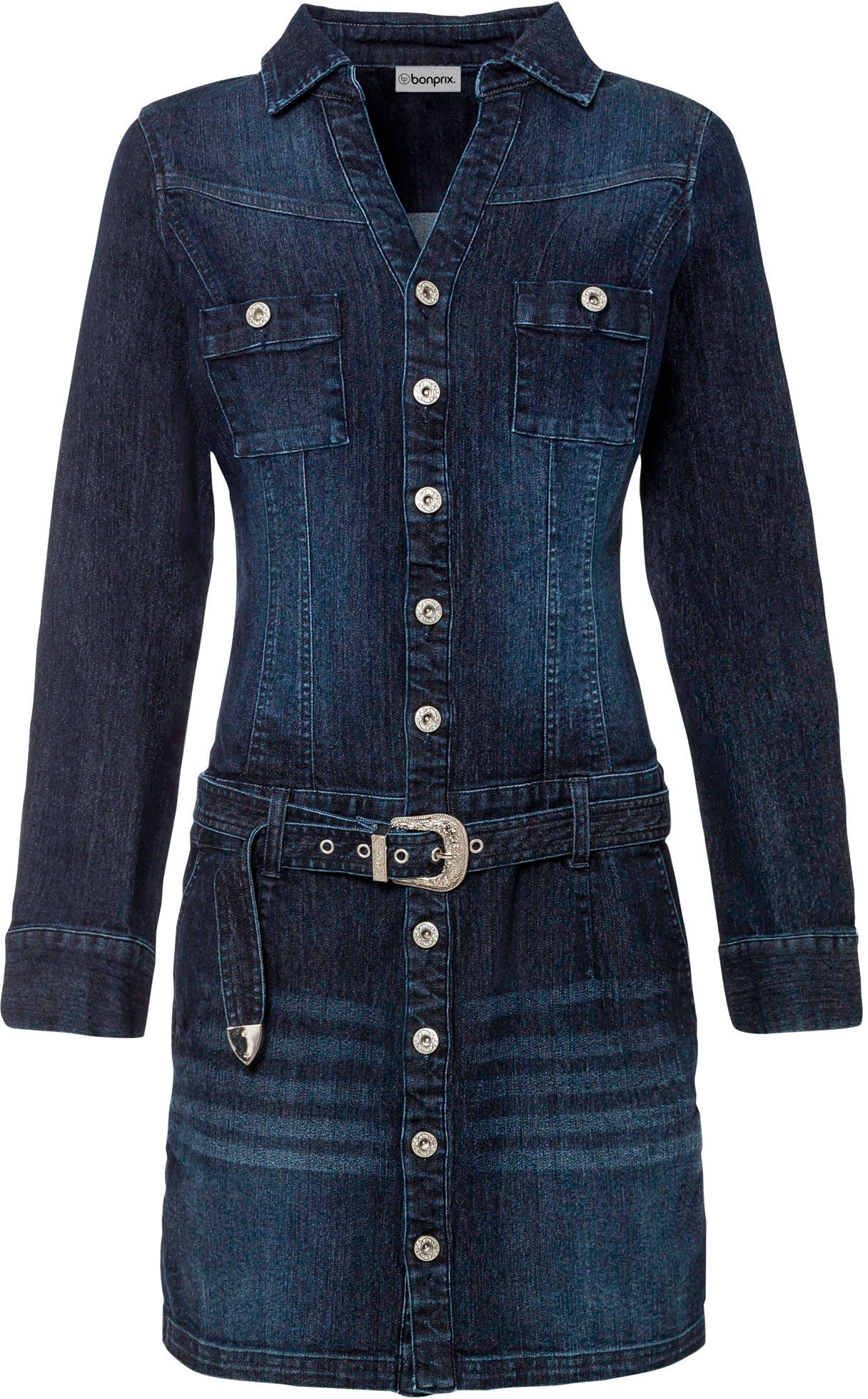 bonprix Robe en jean aus Baumwolle, Polyester und Elasthan, schmale Passform