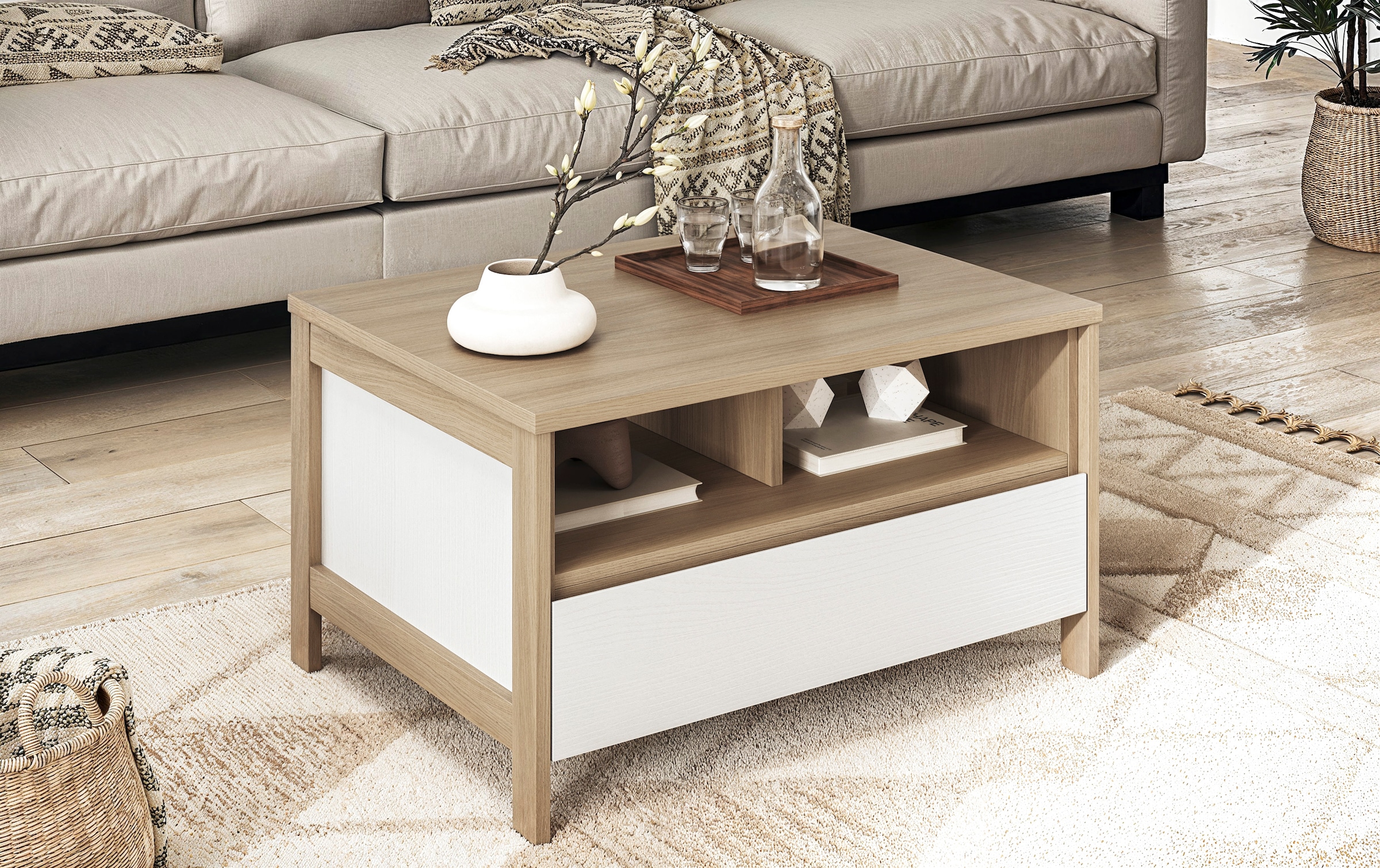 Home affaire Table basse »Stranda, Beistelltisch, Wohnzimmertisch, Sofatisch, Tisch« Schubkasten und Ablagefächer, in zwei Farben verfügbar