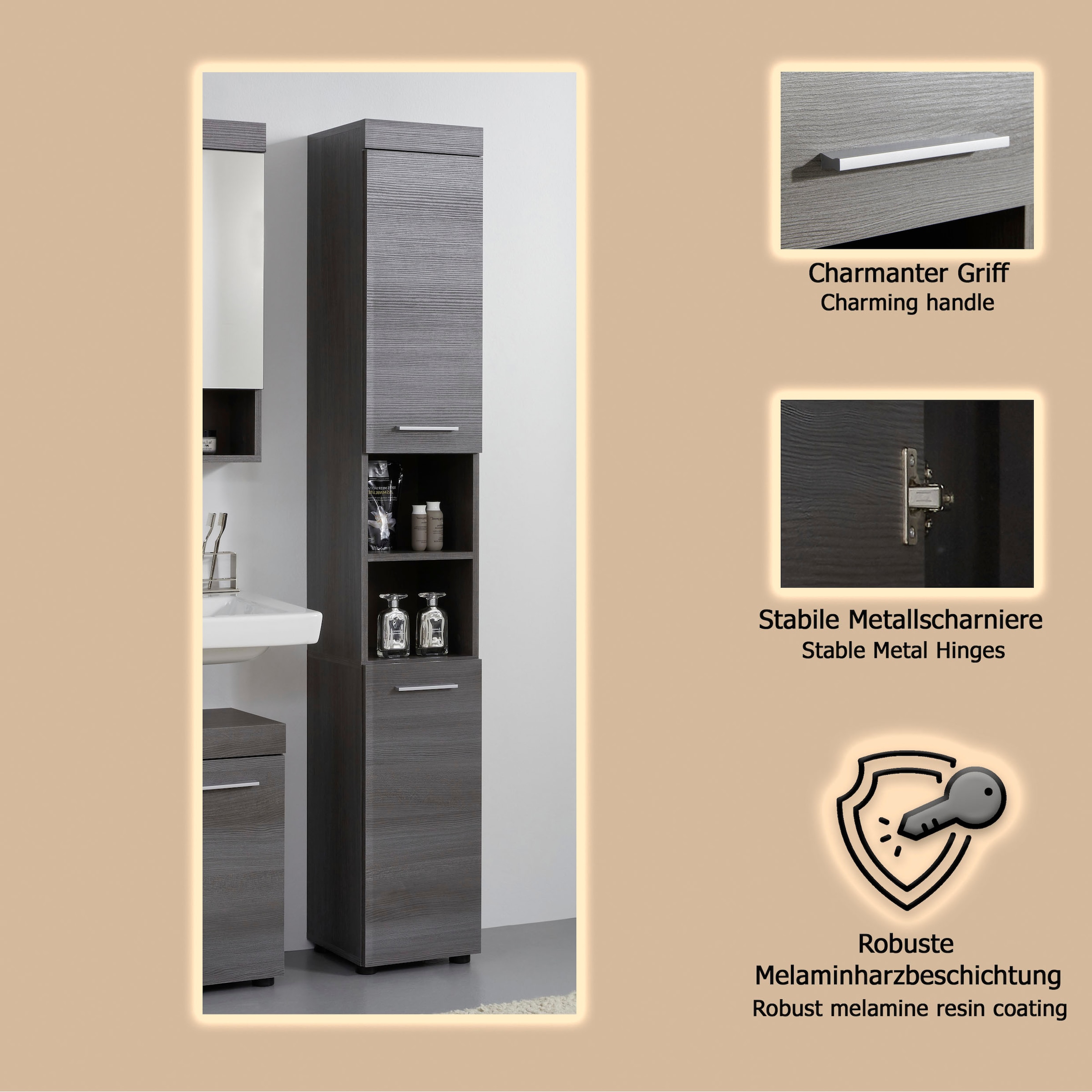 welltime Armoire haute »Royan« Hochschrank mit 2 Türen & 2 Fächern - (B/T/H) 30/31/190 cm