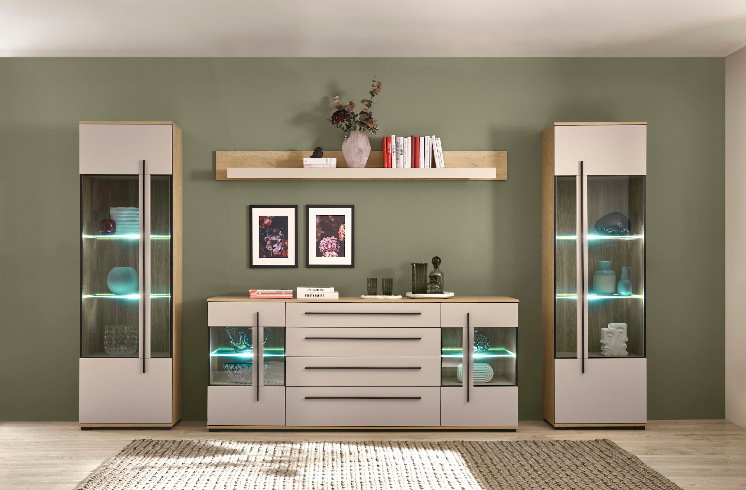 Home affaire Wohnwand »Cantara, Anbauwand, Wohnzimmer-Set, in Eiche Evoke, Weiss oder Kaschmir« Set, 