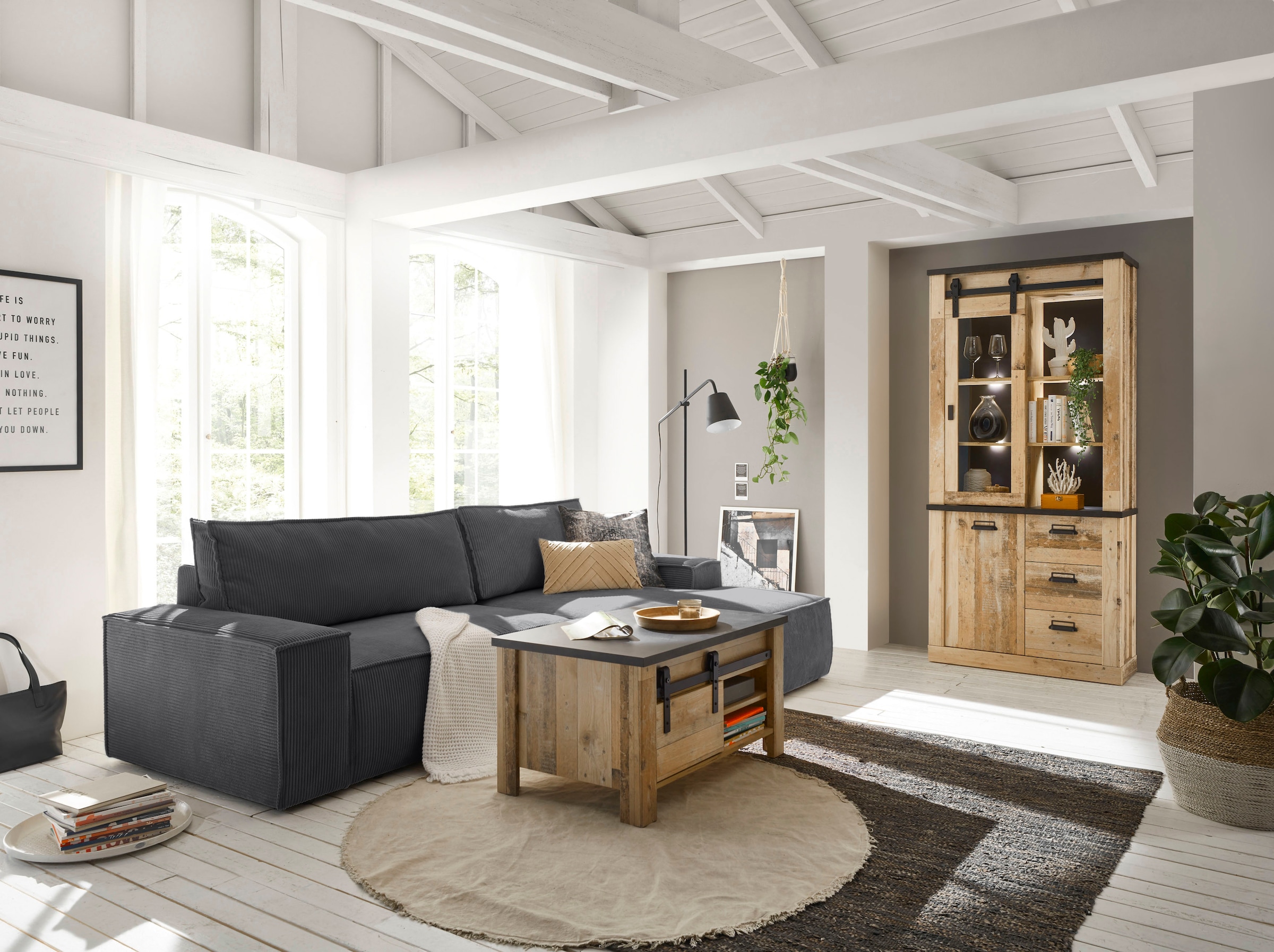 Home affaire Ecksofa »SHERWOOD L-Form, 267 cm - OTTO. Verlässliche Qualität.« Schlaffunktion mit Bettkasten (210x136 cm), Cord, Vintage, Samtvelours