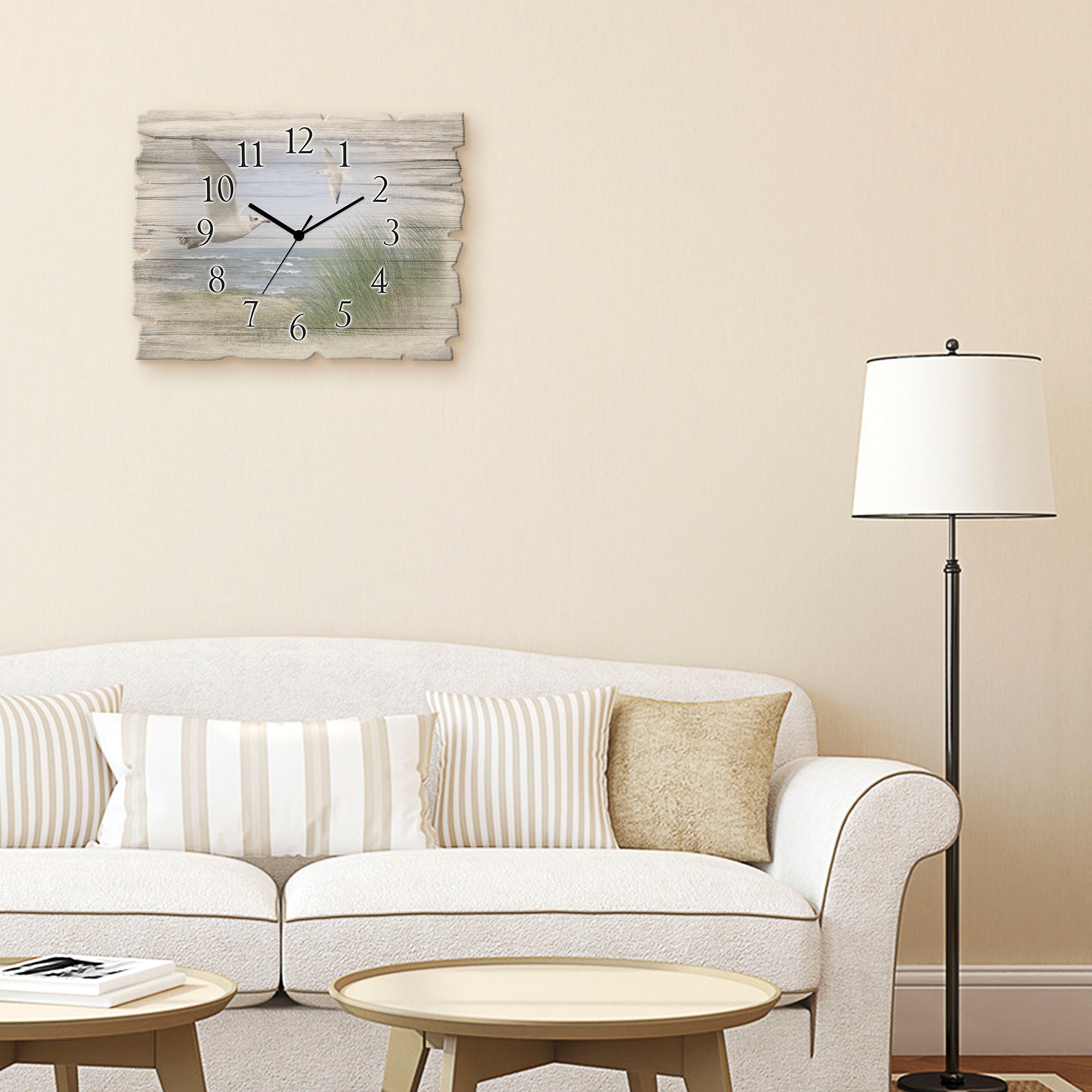 Artland Wanduhr »Nordseestrand mit Möwen« wahlweise mit  Quarz- oder Funkuhrwerk, lautlos ohne Tickgeräusche