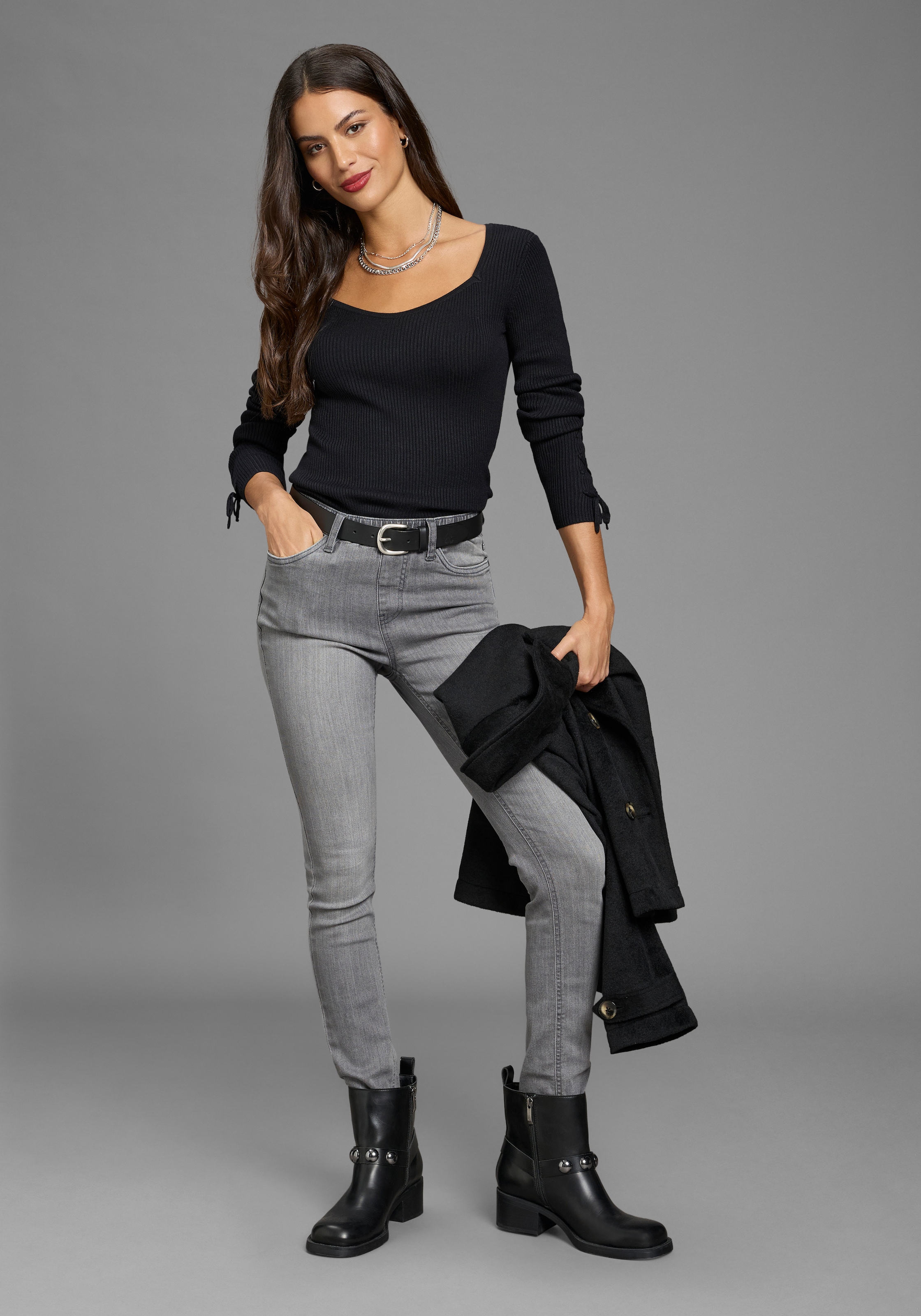 Melrose Pull en tricot coupe féminine en côte avec laçage