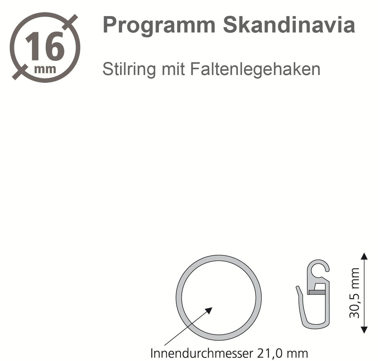Liedeco Flachring »Gardinenring, Stilring mit Faltenlegehaken "Skandinavia"« Flachring mit Faltenlegehaken, 8 Stück