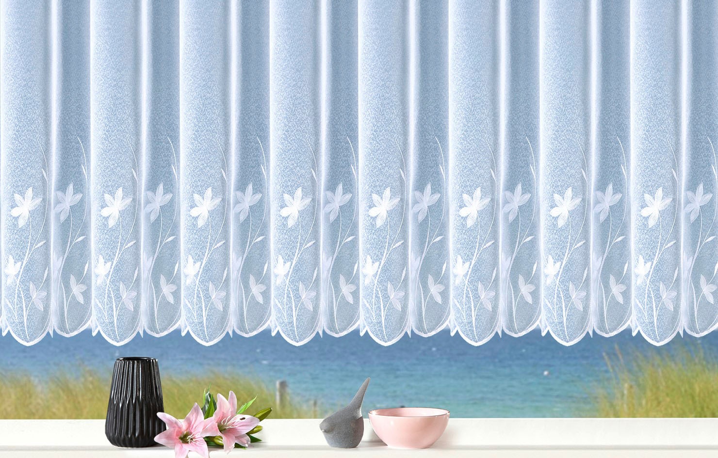 Weckbrodt Rideau »Florenz« Bande volante 1 cuis tlg. echte Stickerei, Sablè, Bordüre, Kante, floral, geblümt, Store