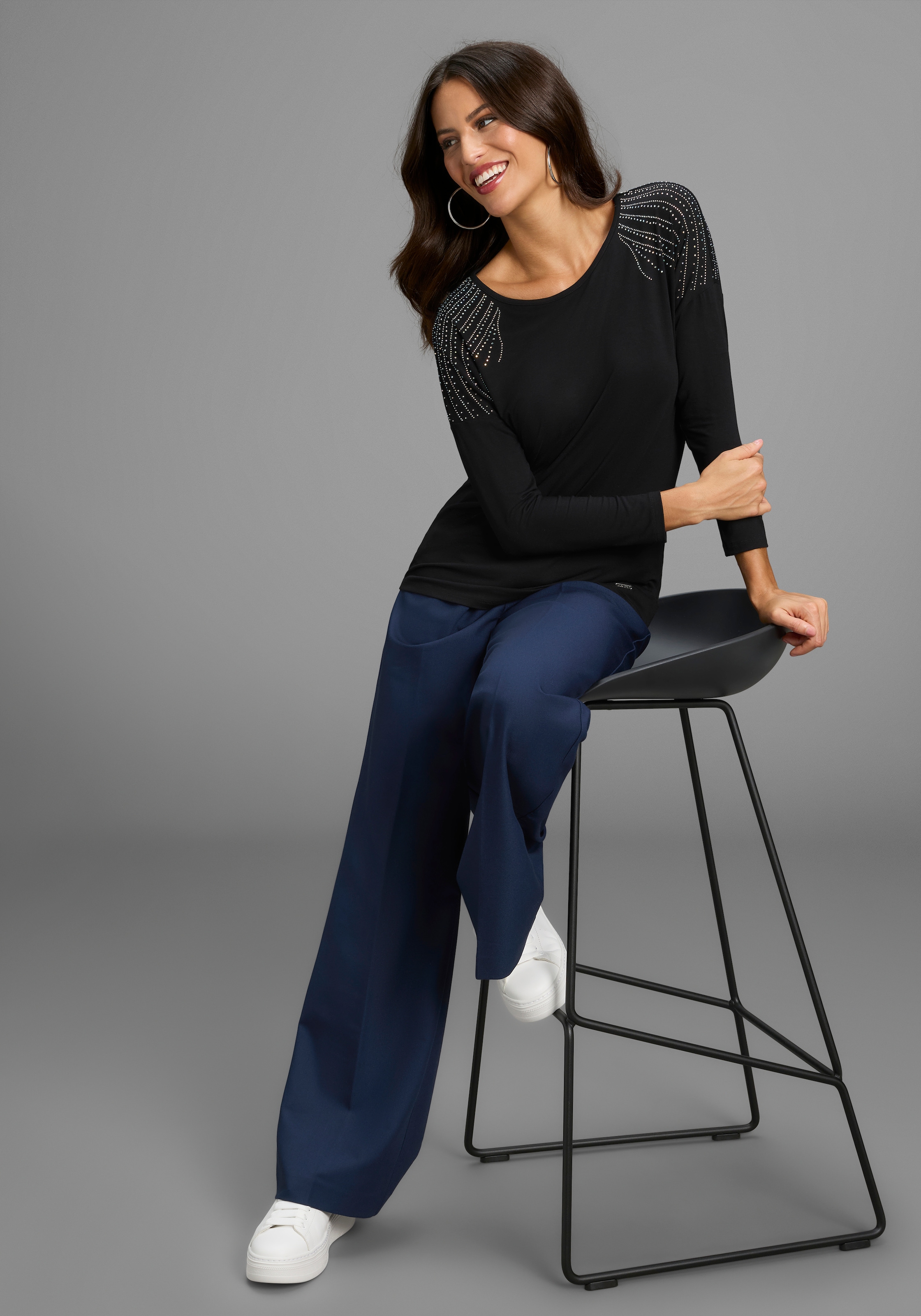 Laura Scott T-shirt à manches 3/4 mit Glitzersteinchen-Detail - NEUE KOLLEKTION