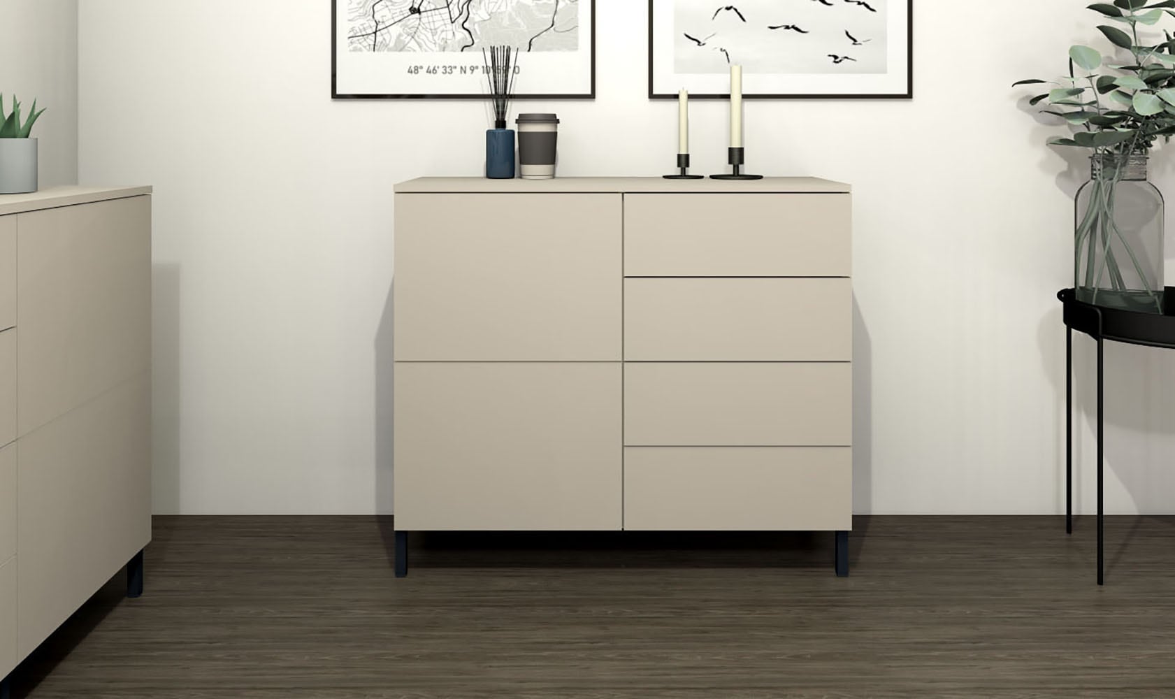 borchardt Möbel Kommode »Haama, modern, grifflos, Metallfüsse, praktisch,  2 Türen« Push-To-Open, verstellbare Einlegeböden, viel Stauraum, Breite 93cm