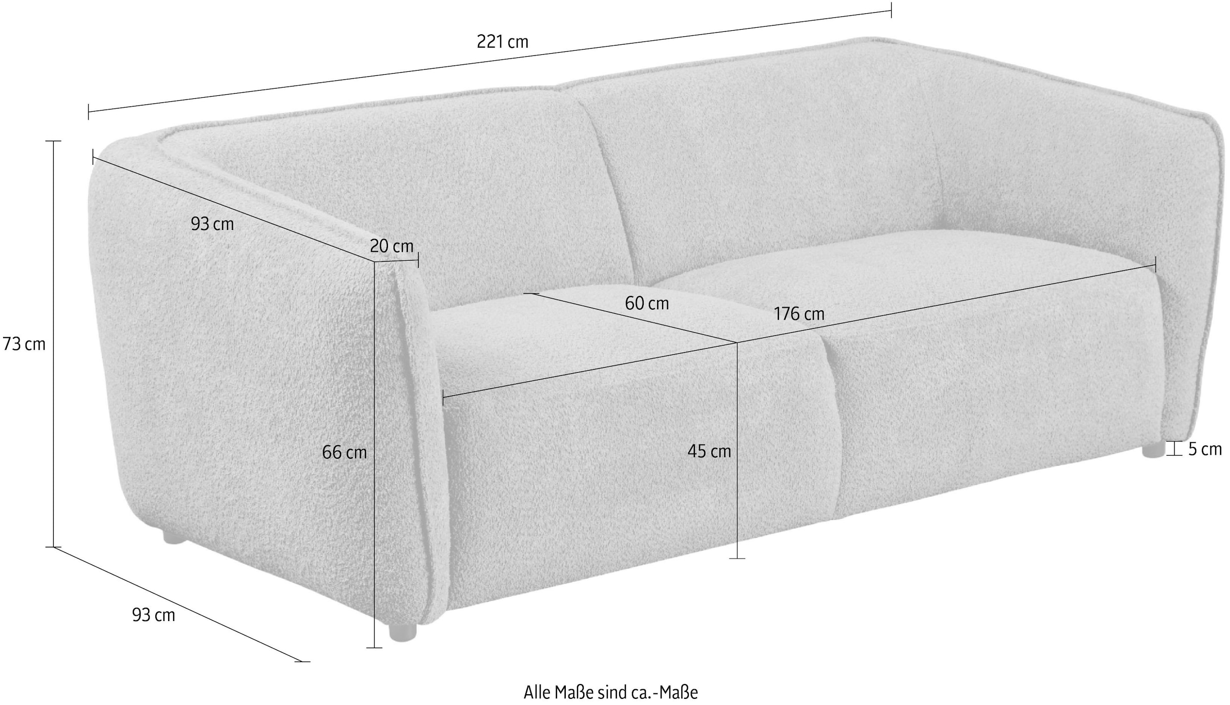 GOODproduct 3-Sitzer »OSTRUP, Naturtöne, Boucle oder Chenille« Breite 221 cm, organische Form mit sanften Rundungen