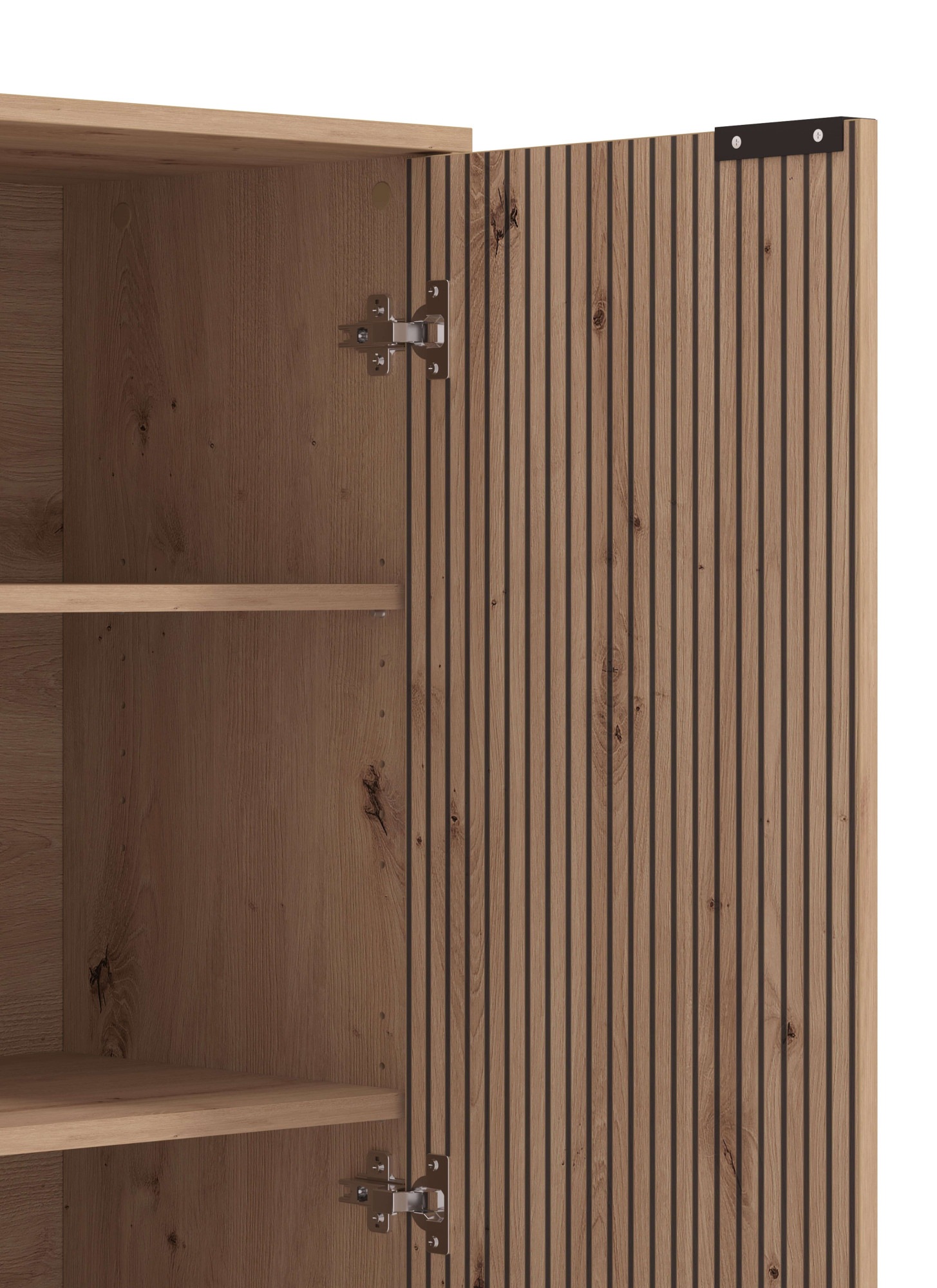 Home affaire Buffet haut »Mayenne Sideboard, Stauraumschrank, Anrichte, Hochschrank, Breite 93cm« Holztür mit Rillen-Optik, Glastür, Modernes Design