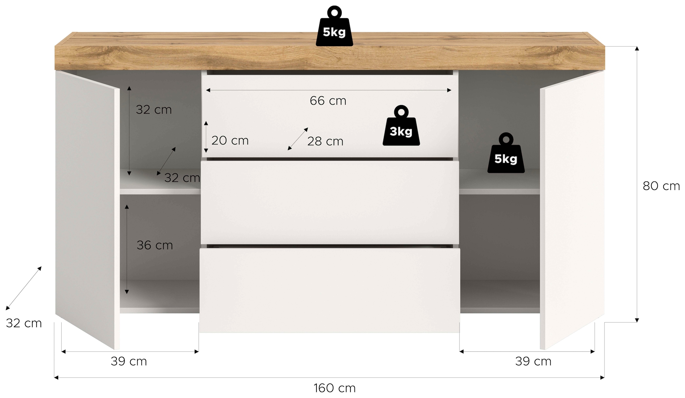 GOODproduct Sideboard »MAMBO, TOPSELLER!, Breite 160cm, 2 Türen, 3 Schubkästen, push-2-open« 2 farbige Ausführung, in verschiedenen Farben erhältlich, 1 cuis tlg. Kommode, Anrichte, Wohnzimmer, Schlafzimmer