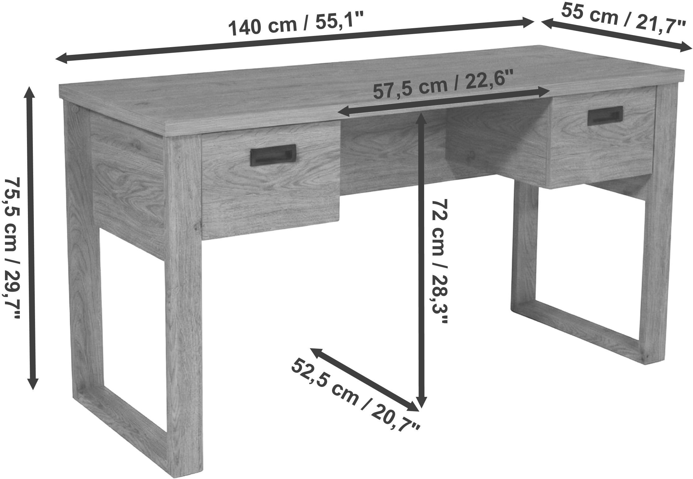 Jahnke Bureau »RIVA D 140« Bureau, espace de rangement, 2 portes, poignées en métal, aspect chêne, largeur : 140 cm