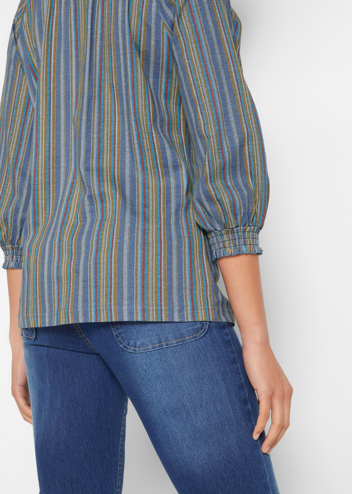 bonprix Tunikashirt »Shirt-Tunika 3/4-Arm, gestreift« 2 Stk. mit Streifen Muster und Rundhalsauschnitt mit Schleifenband