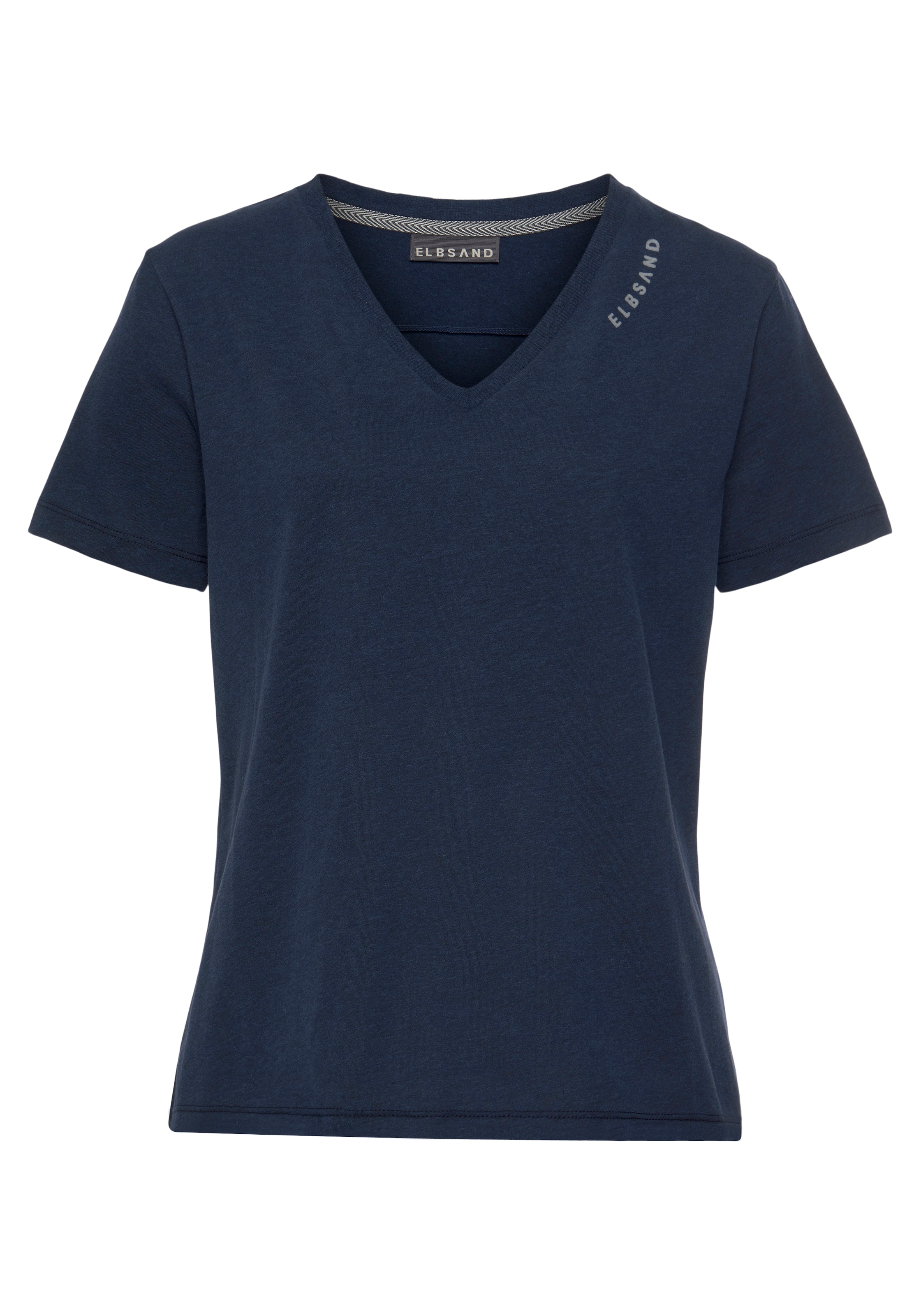 Elbsand T-shirt »Talvi« avec impression flock et col en V, t-shirt manches courtes en mélange coton
