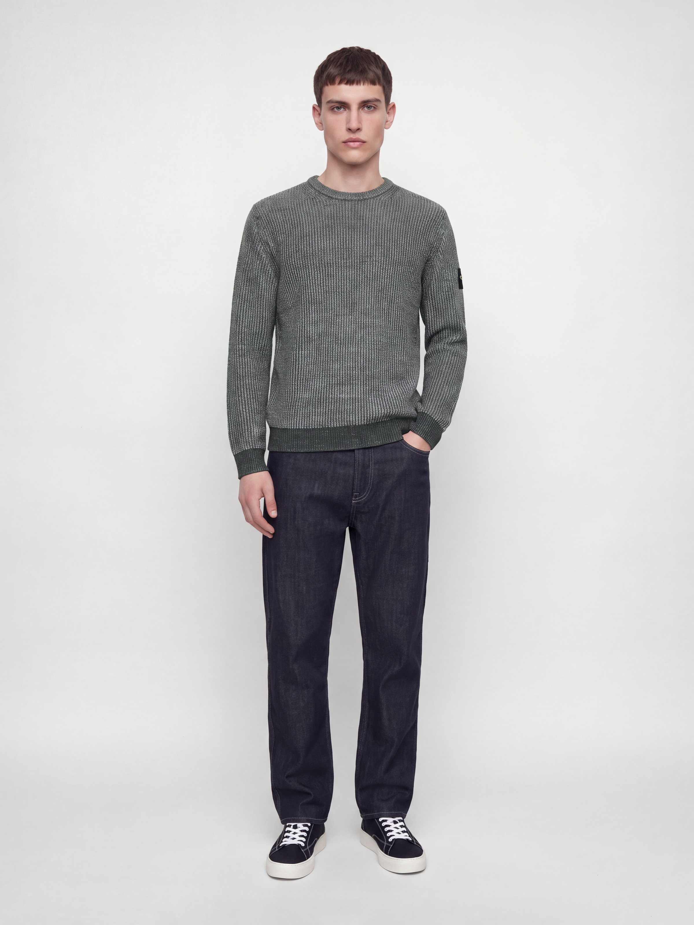 Jack & Jones Pull à col rond »JJCLEVELAND KNIT CREW NECK« Materialmix, normal geschnitten