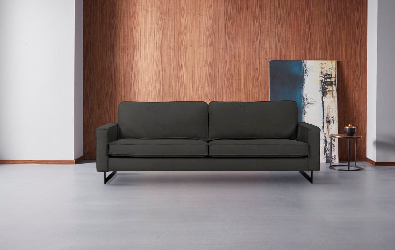 Home affaire 3-places »Maxi-Ausführung Pinto, 236 cm, Cord, Chenille, Lederoptik« avec jonc, pieds métalliques noirs, suspension à ressorts ondulés