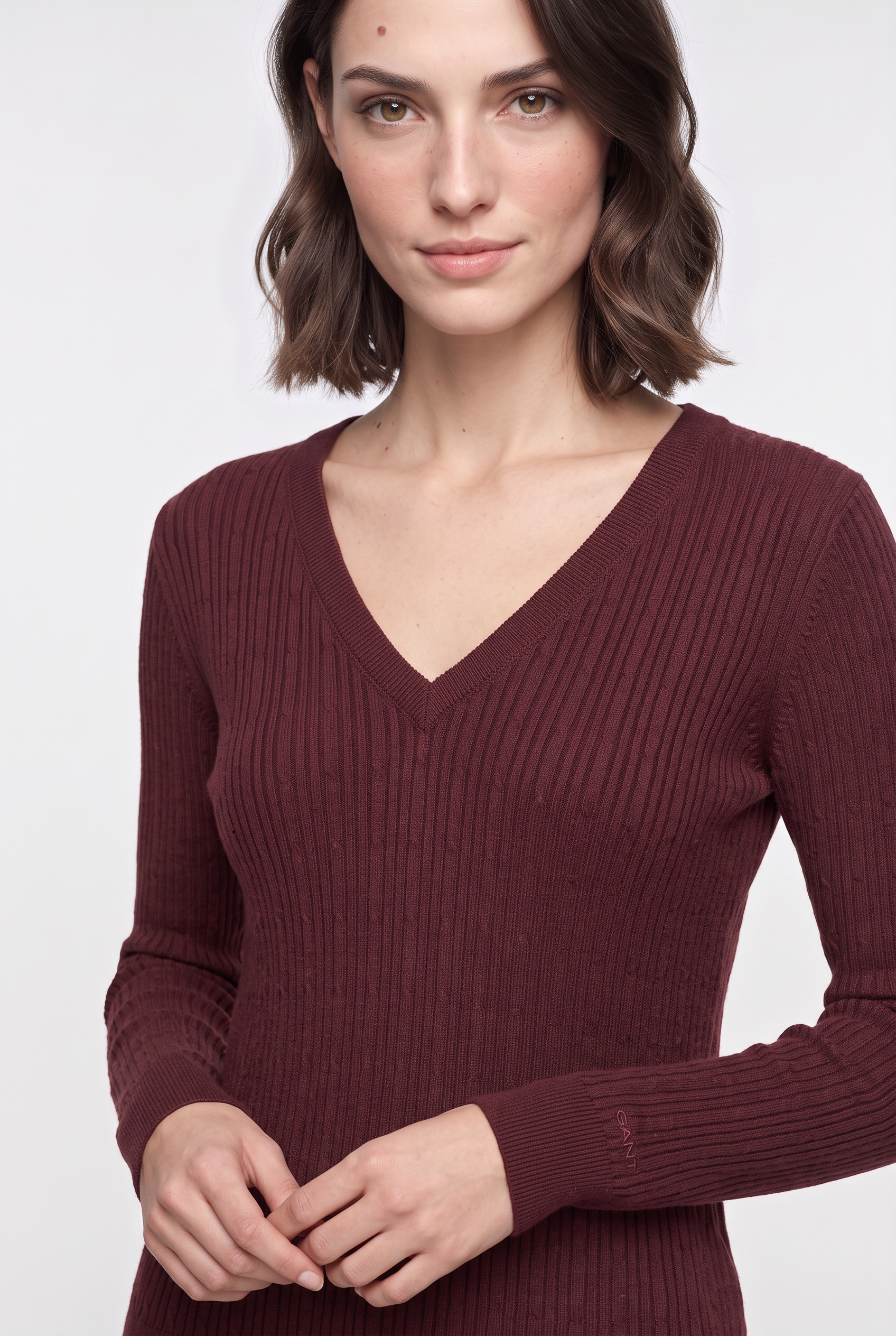 Gant Pull col V »MINI CABLE V-NECK« mit Kaschmiranteil